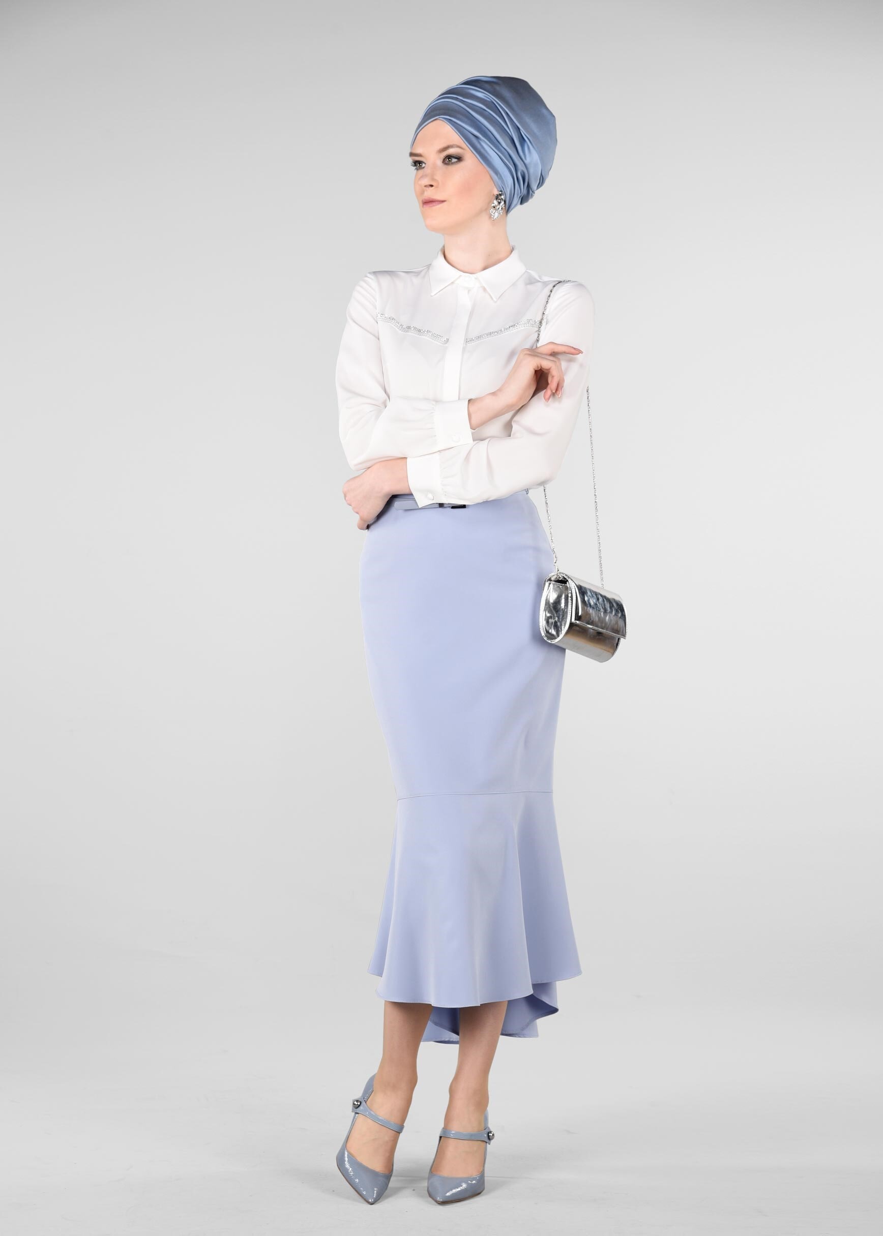 Tesettür giyim BEYAZ TAŞ BASKILI BLUZ 4001