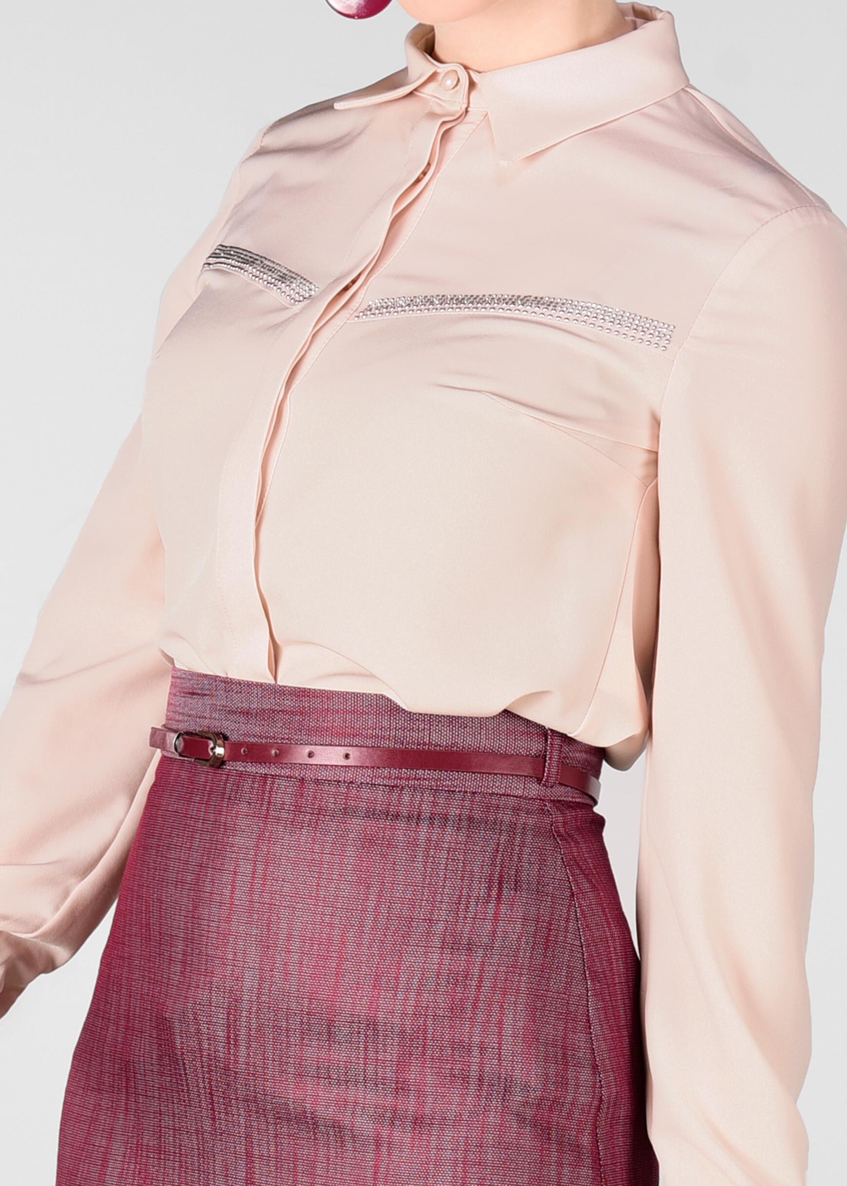 Tesettür giyim PUDRA TAŞ BASKILI BLUZ 4001