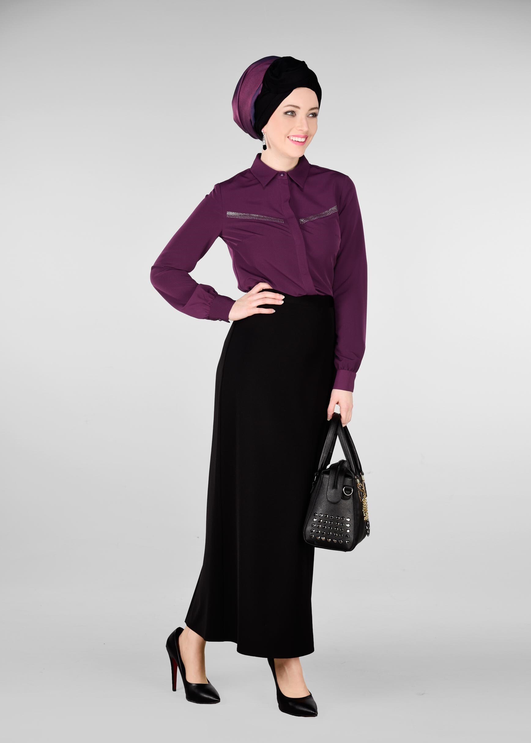 Tesettür giyim MÜRDÜM TAŞ BASKILI BLUZ 4001