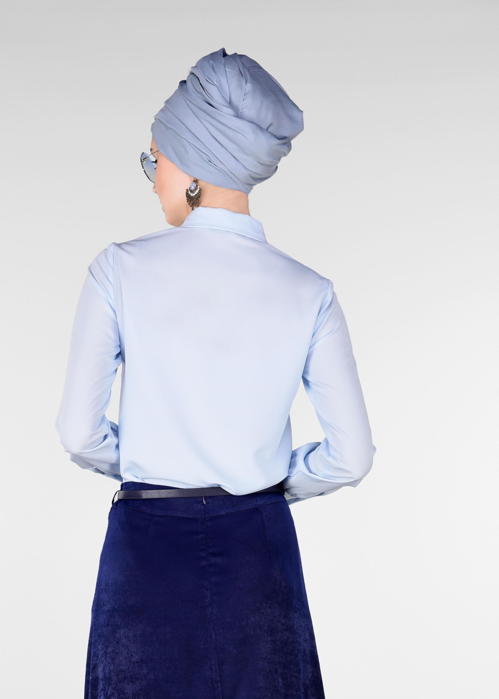 Tesettür giyim MAVİ TAŞ BASKILI BLUZ 4001