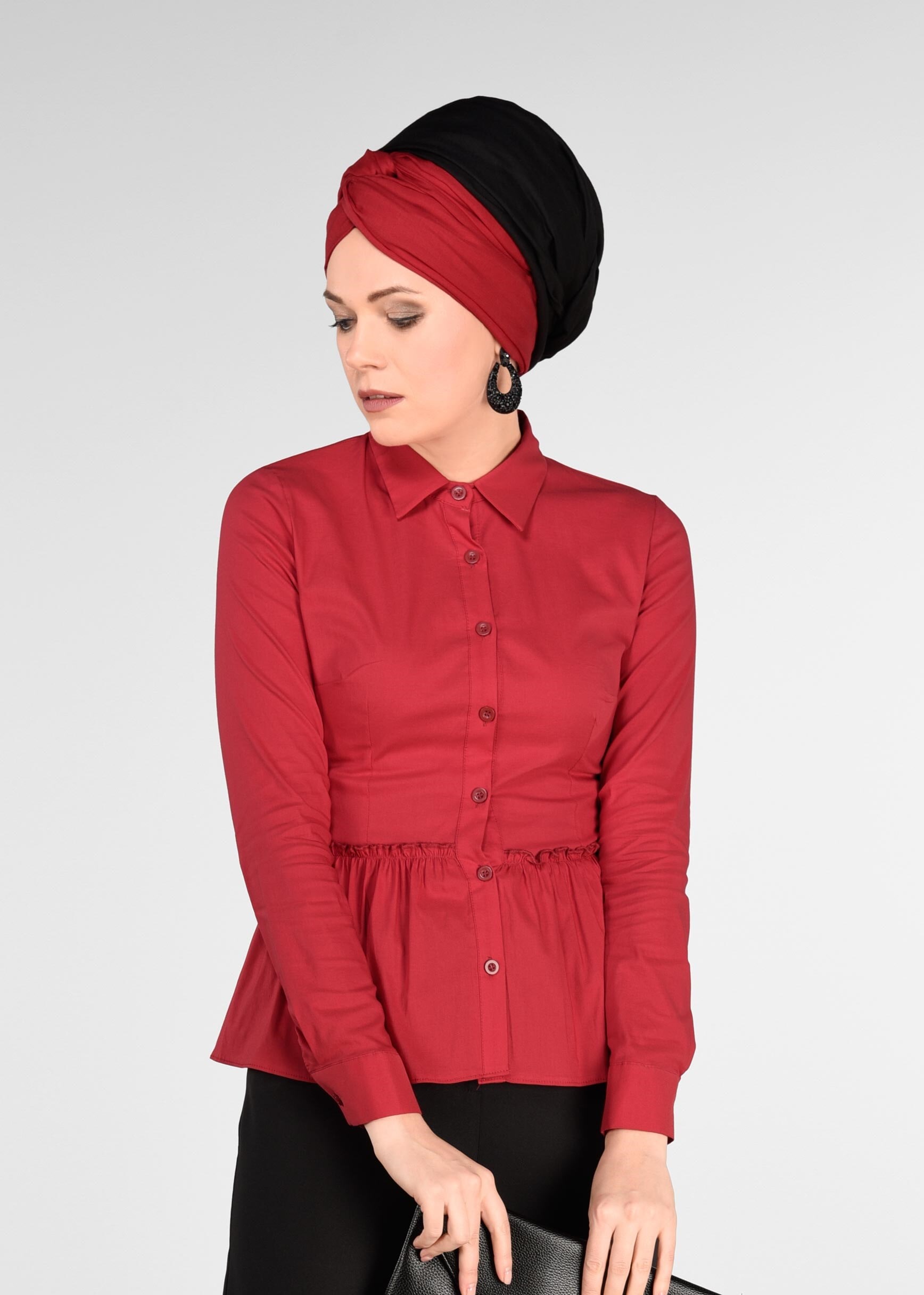 Tesettür giyim KIRMIZI PİLİSELİ DÜĞMELİ BLUZ 4004