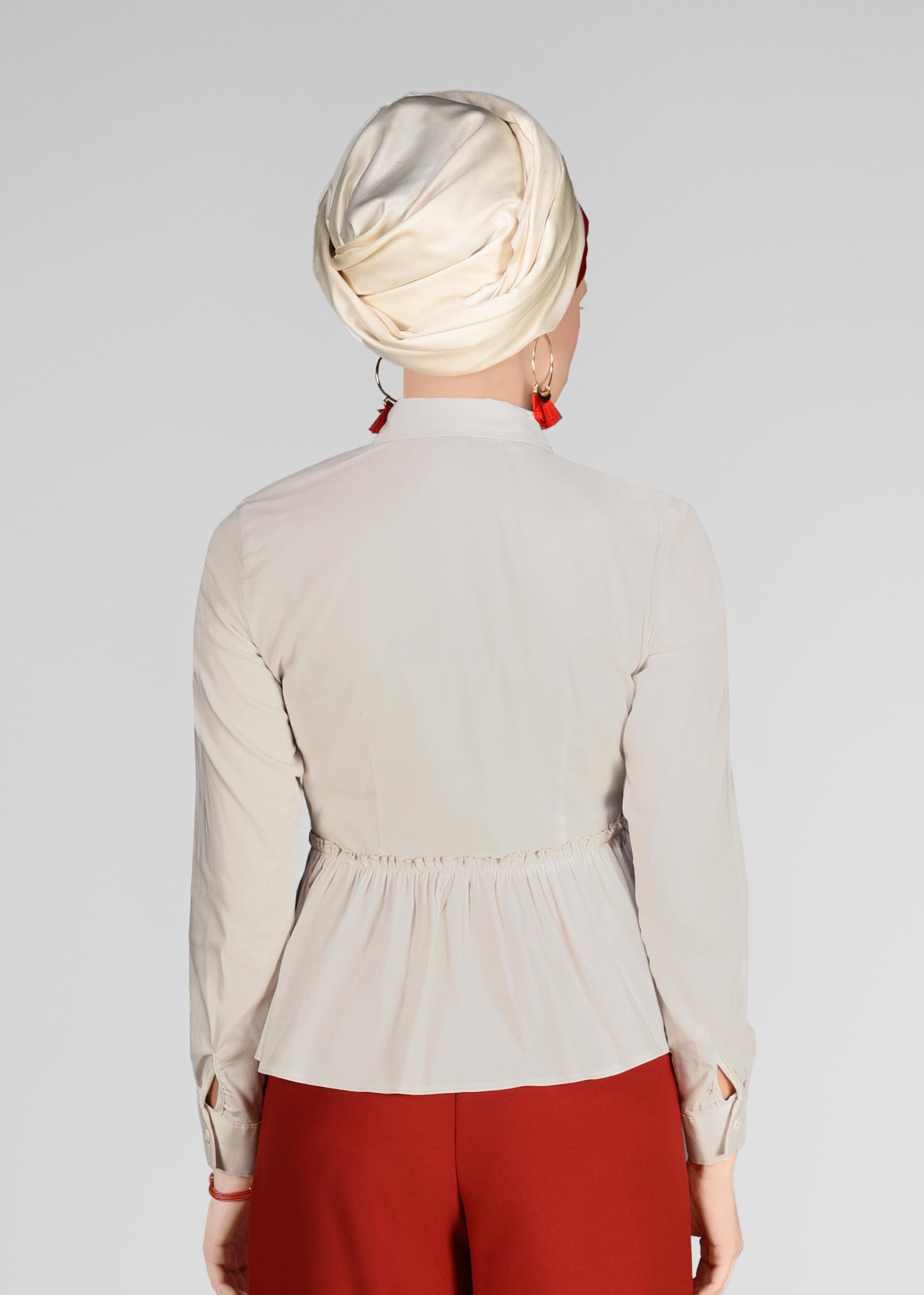 Tesettür giyim BEJ PİLİSELİ DÜĞMELİ BLUZ 4004