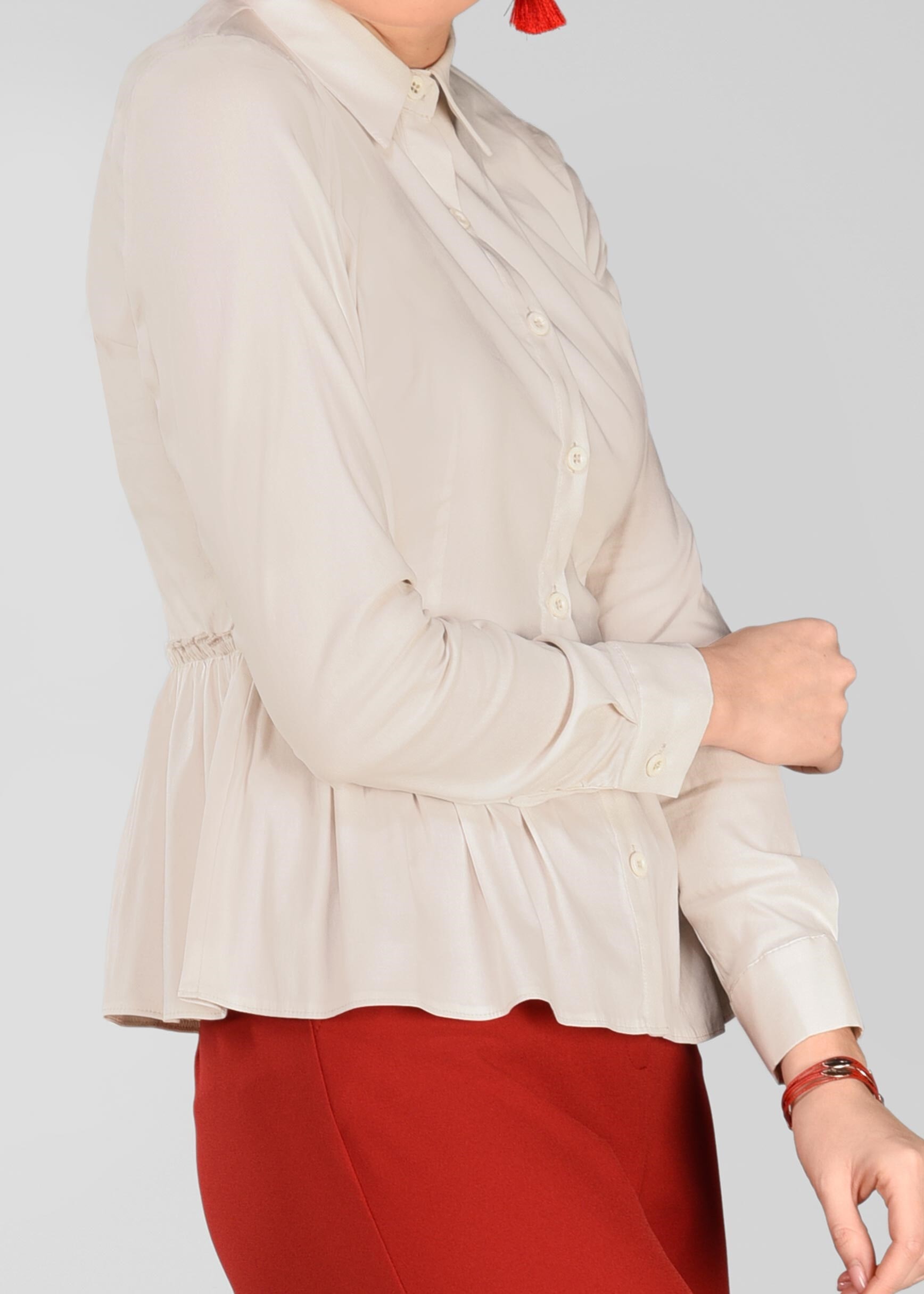 Tesettür giyim BEJ PİLİSELİ DÜĞMELİ BLUZ 4004