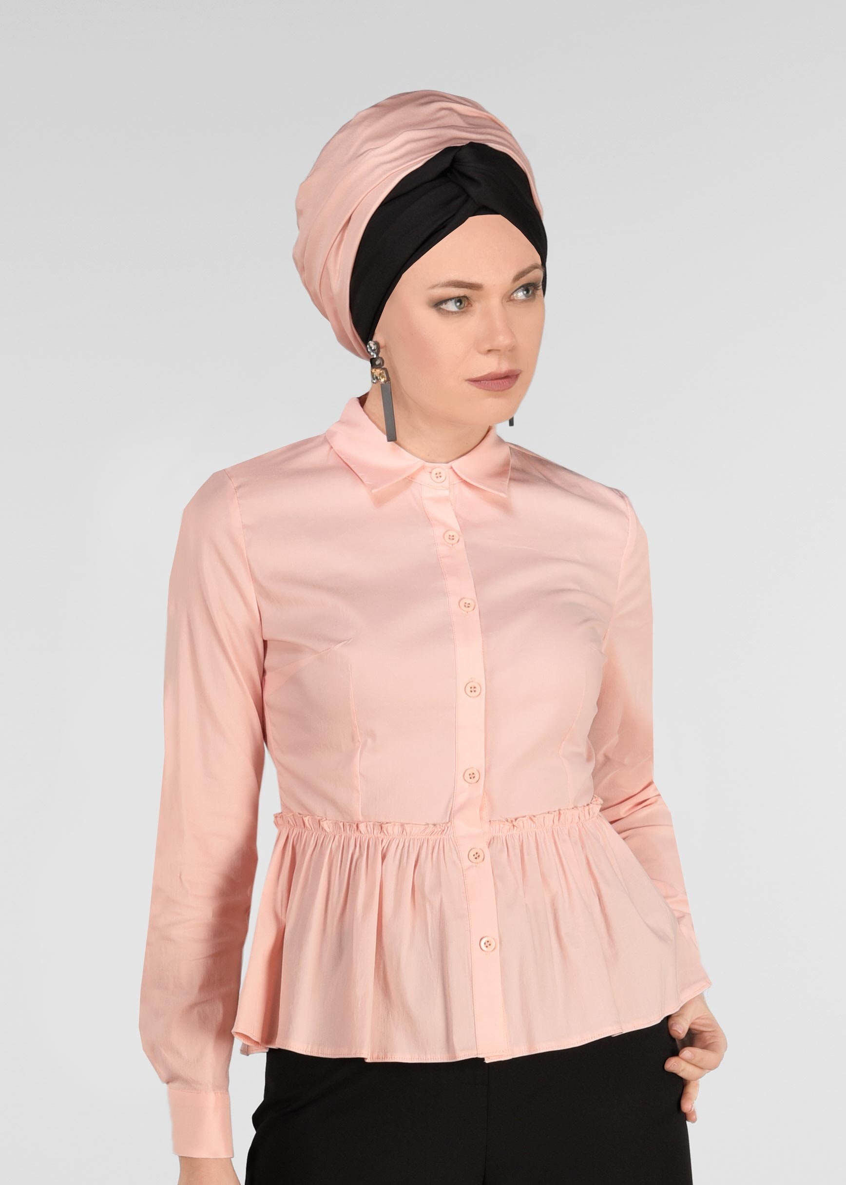 Tesettür giyim PUDRA PİLİSELİ DÜĞMELİ BLUZ 4004
