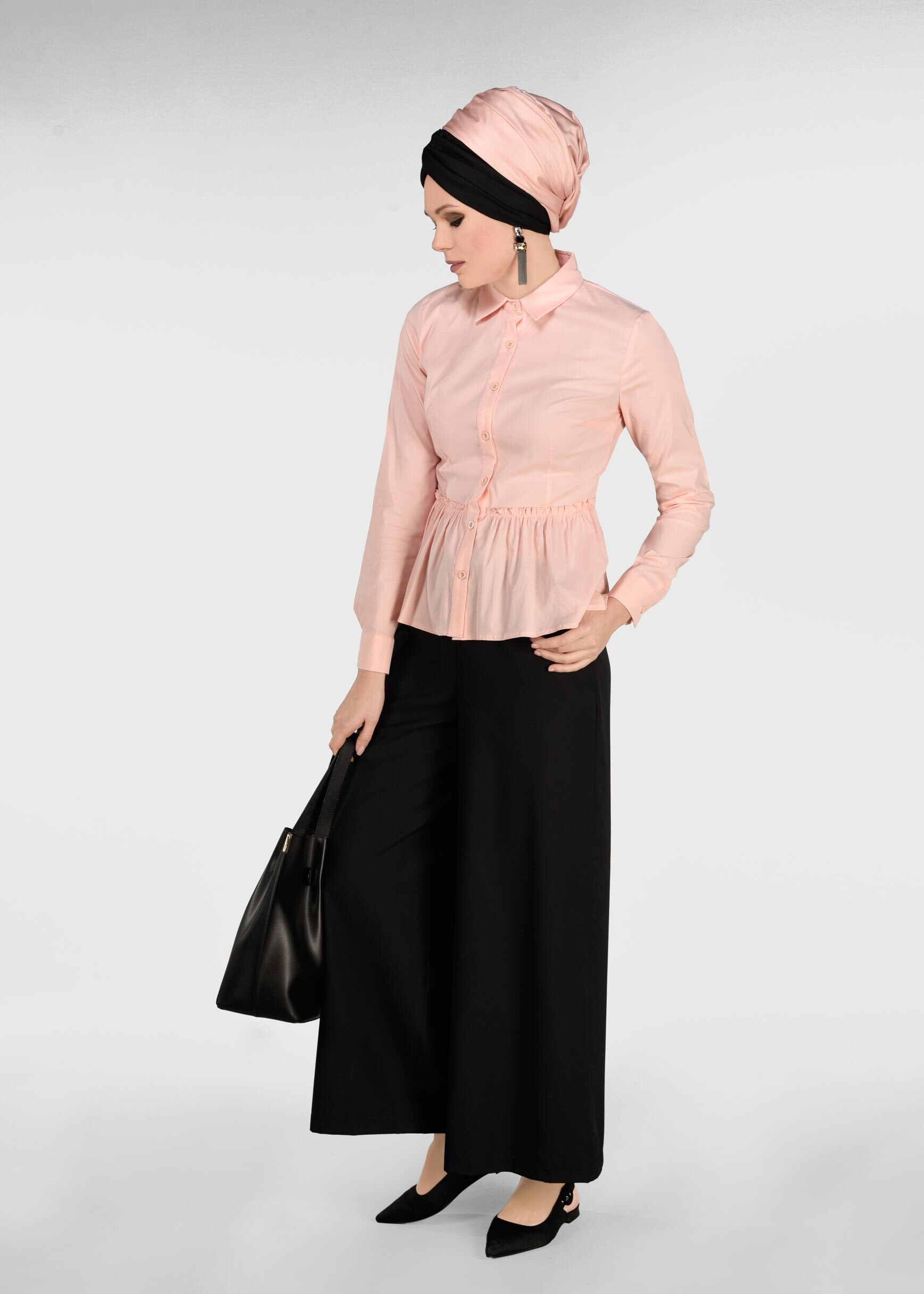 Tesettür giyim PUDRA PİLİSELİ DÜĞMELİ BLUZ 4004