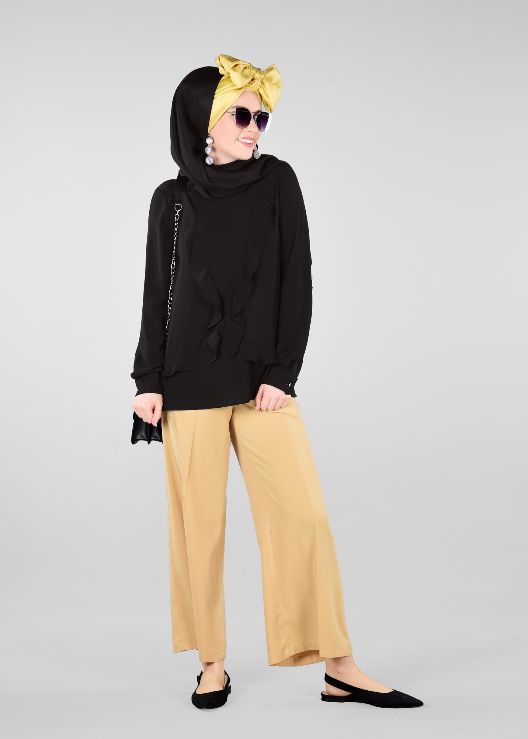 Tesettür giyim SİYAH FIRFIR DETAYLI BLUZ 4080