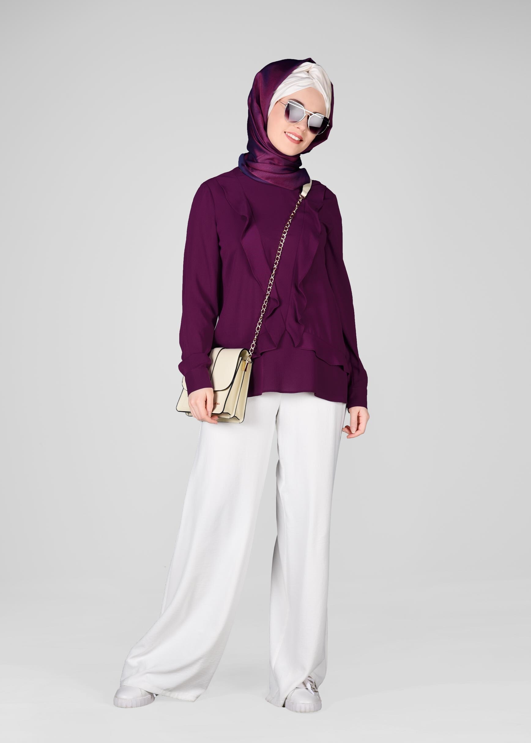 Tesettür giyim MOR FIRFIR DETAYLI BLUZ 4080