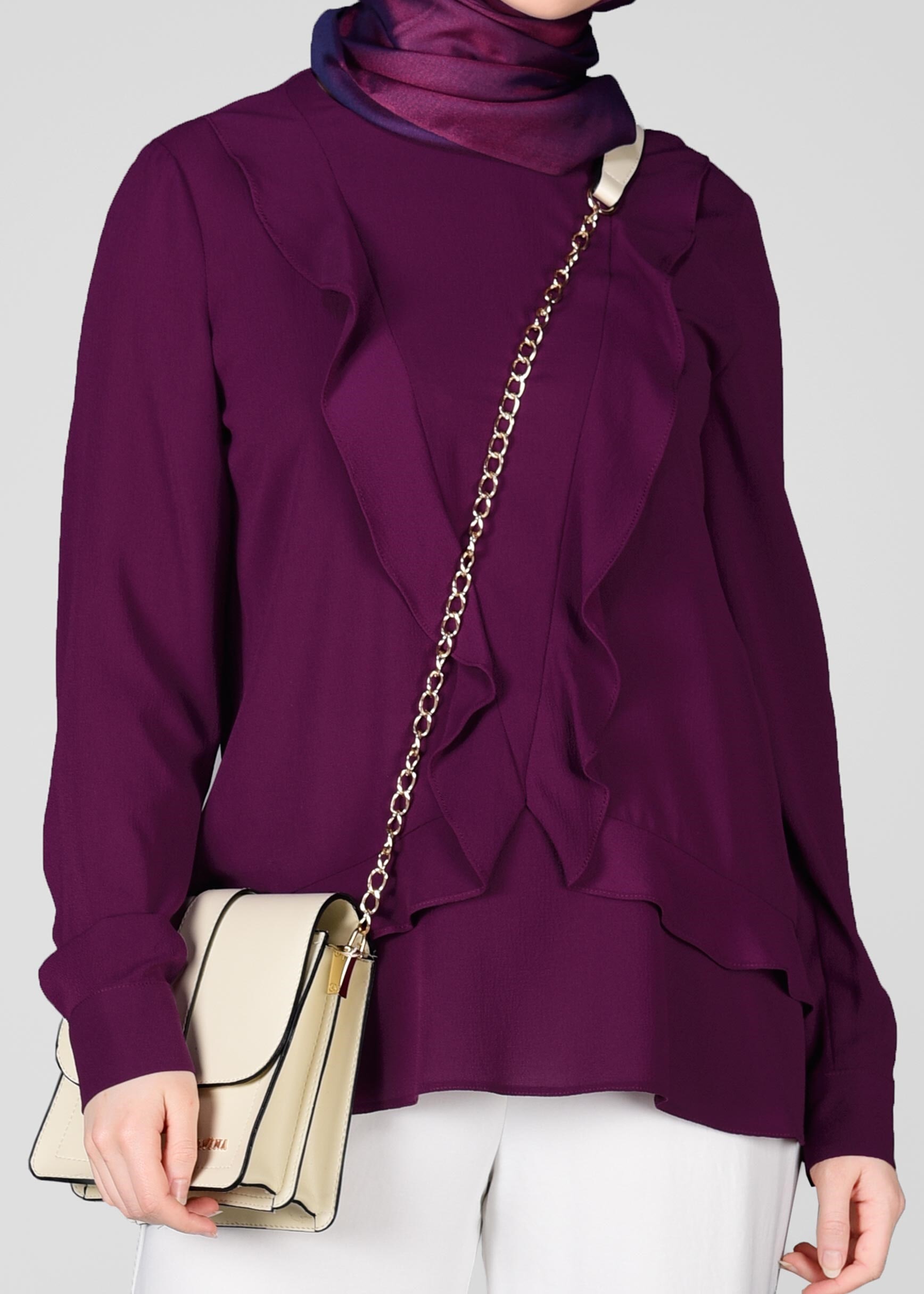 Tesettür giyim MOR FIRFIR DETAYLI BLUZ 4080