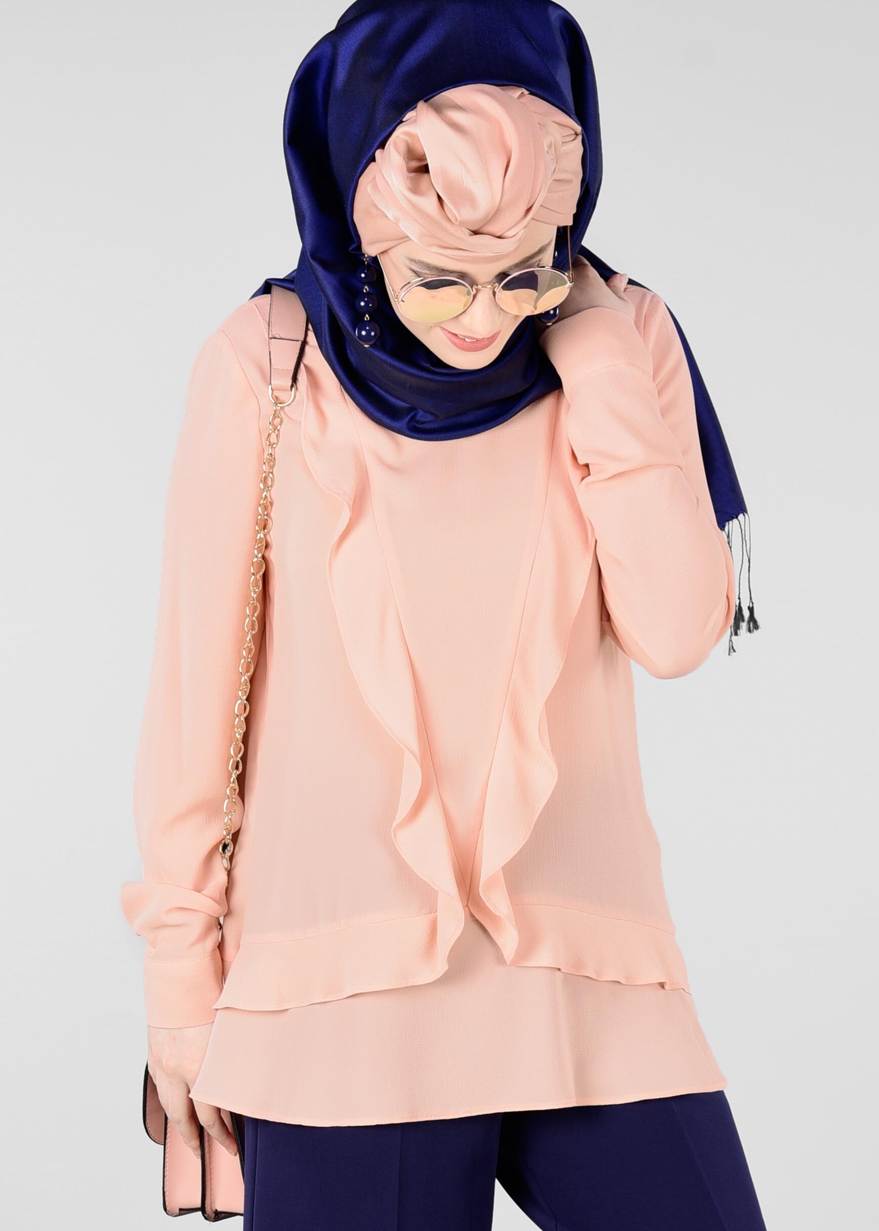 Tesettür giyim PUDRA FIRFIR DETAYLI BLUZ 4080