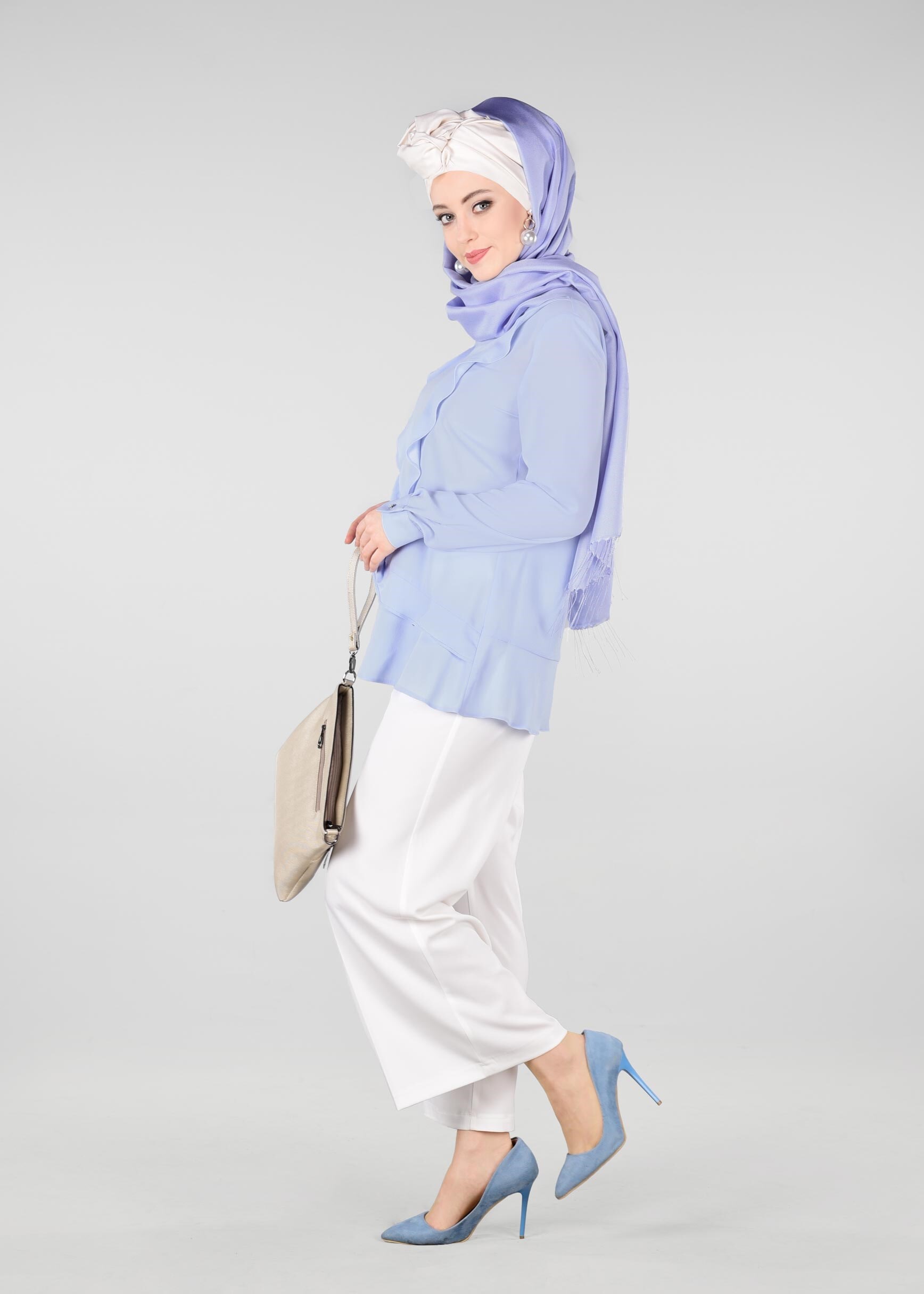 Tesettür giyim MAVİ FIRFIR DETAYLI BLUZ 4080