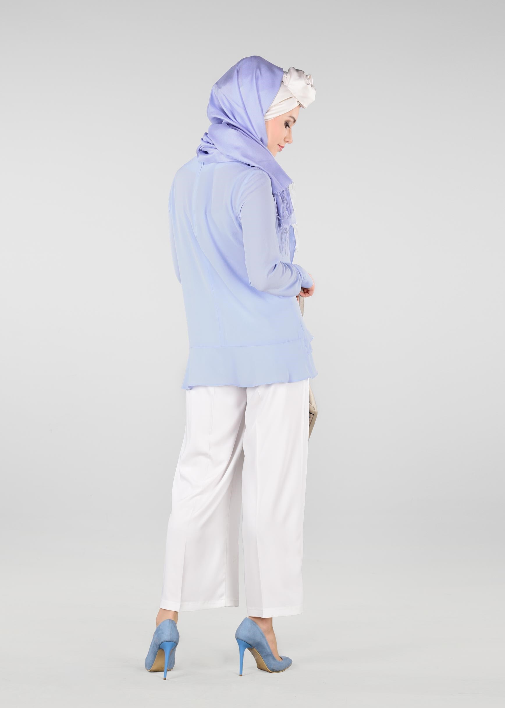 Tesettür giyim MAVİ FIRFIR DETAYLI BLUZ 4080