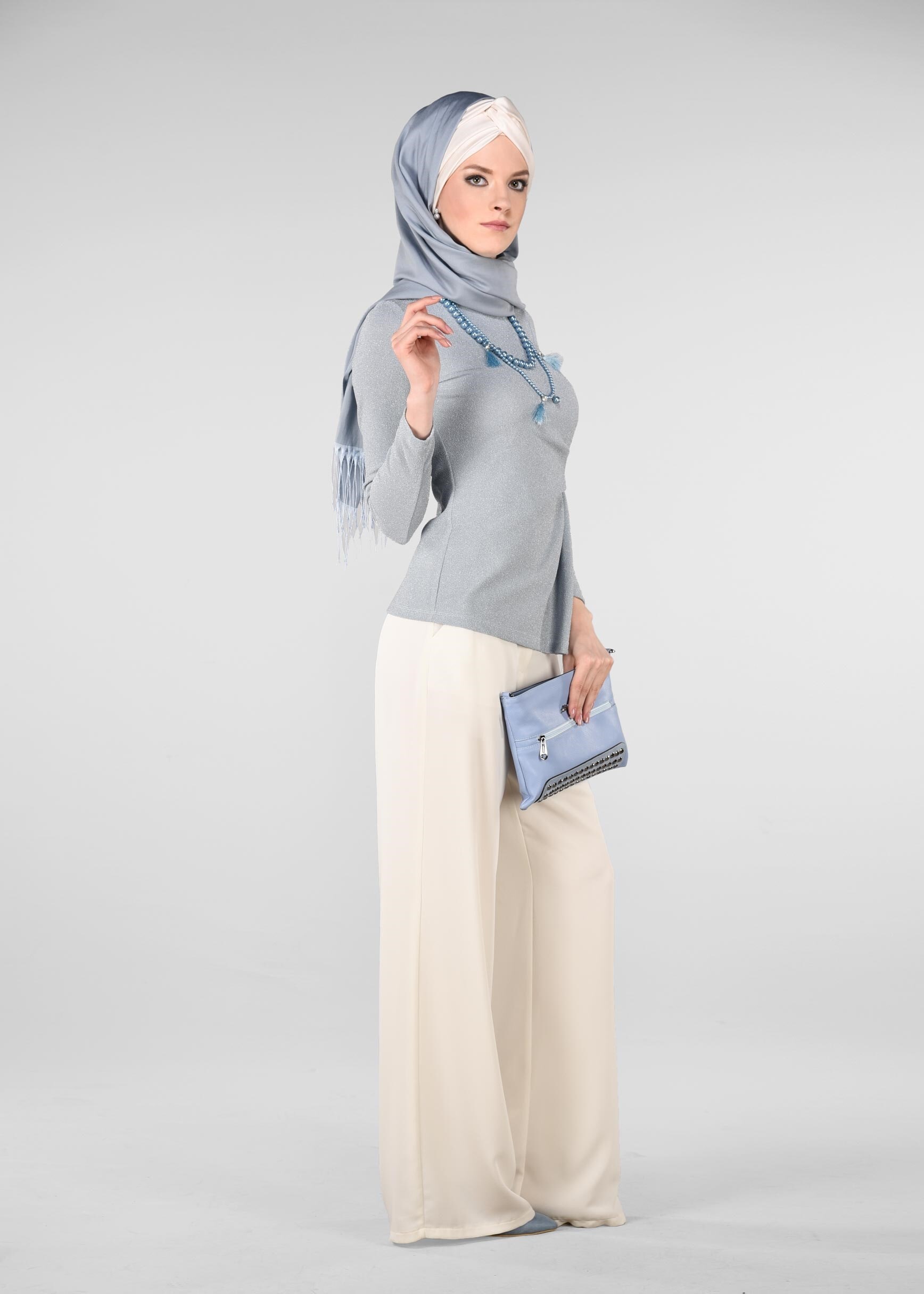 Tesettür giyim MAVİ PARILTILI BLUZ 4081