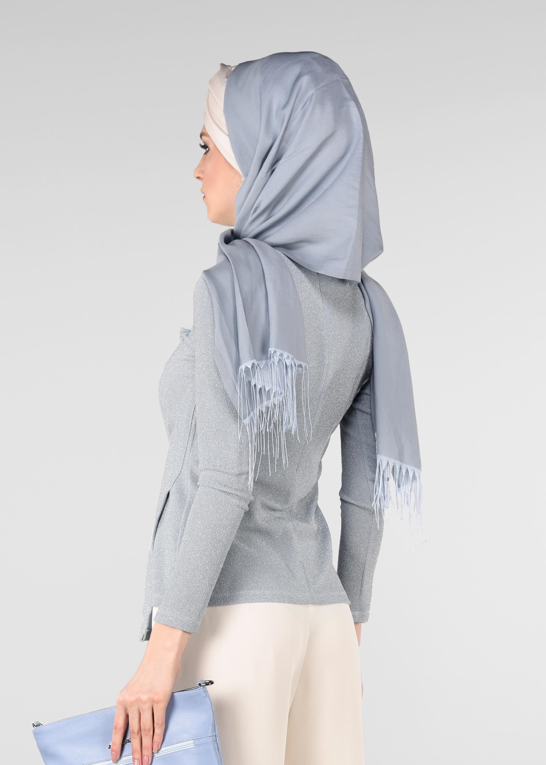 Tesettür giyim MAVİ PARILTILI BLUZ 4081