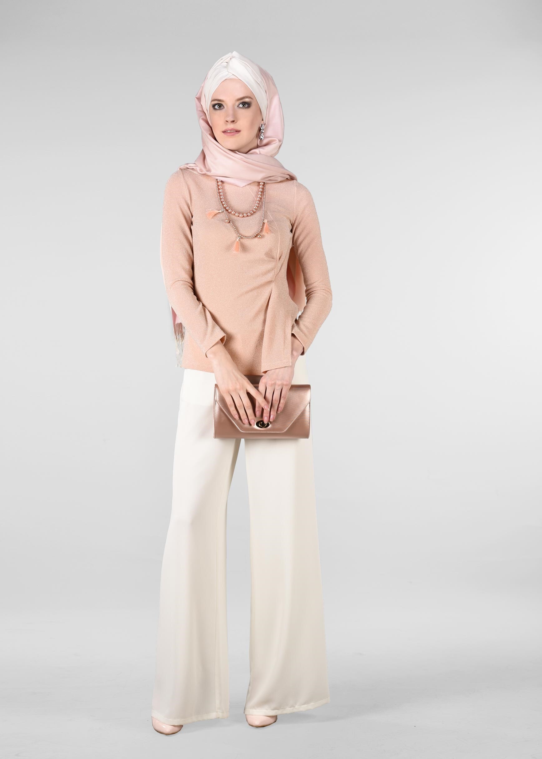 Tesettür giyim PUDRA PARILTILI BLUZ 4081