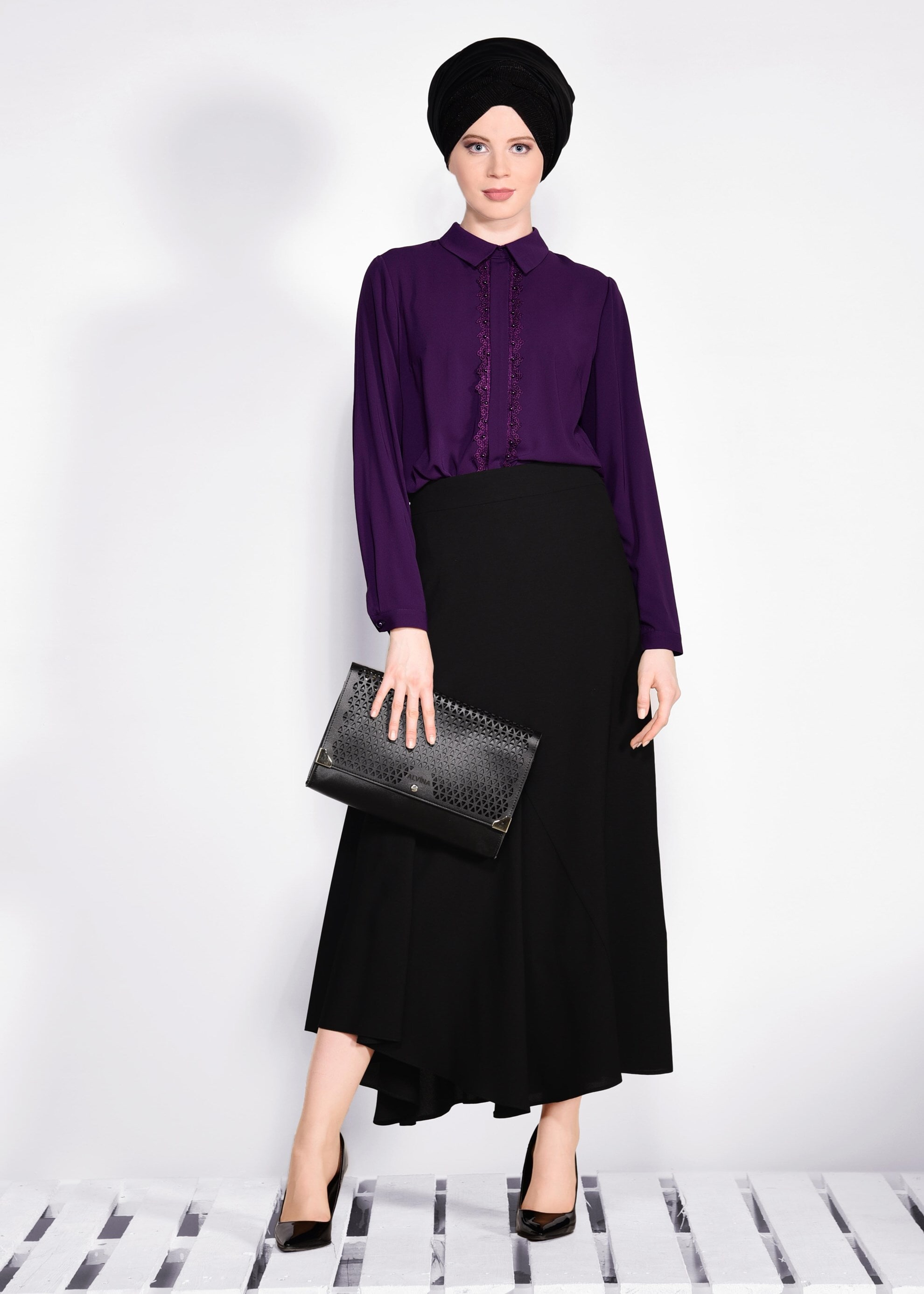 Tesettür giyim MOR DANTEL DETAYLI BLUZ 4136
