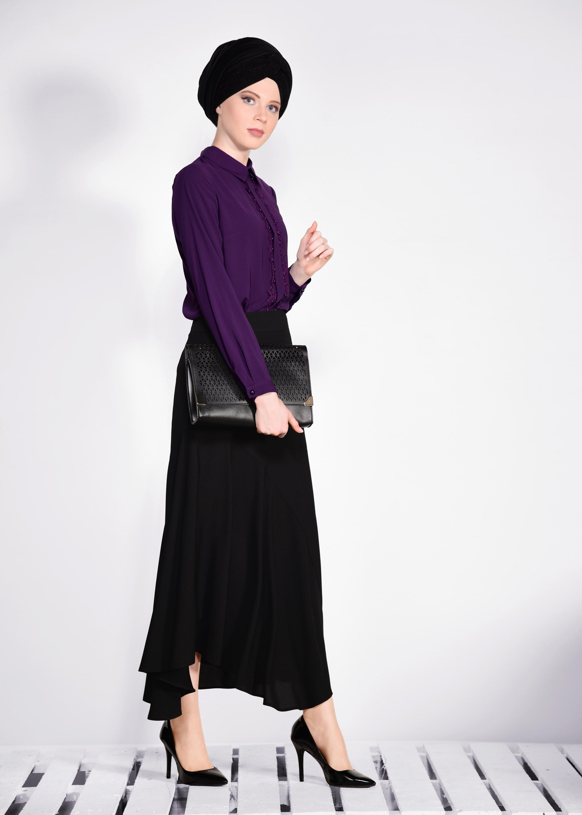 Tesettür giyim MOR DANTEL DETAYLI BLUZ 4136