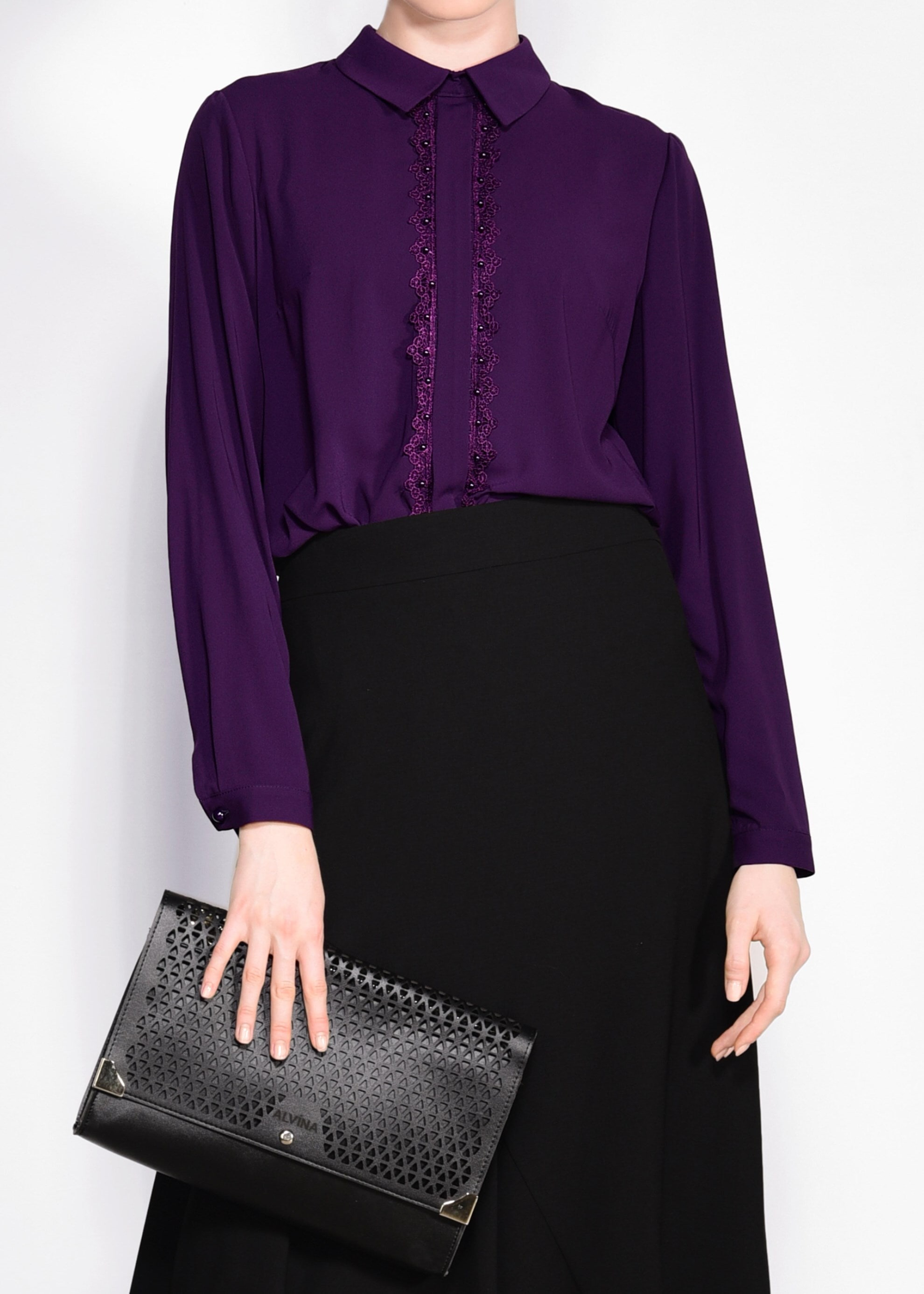 Tesettür giyim MOR DANTEL DETAYLI BLUZ 4136