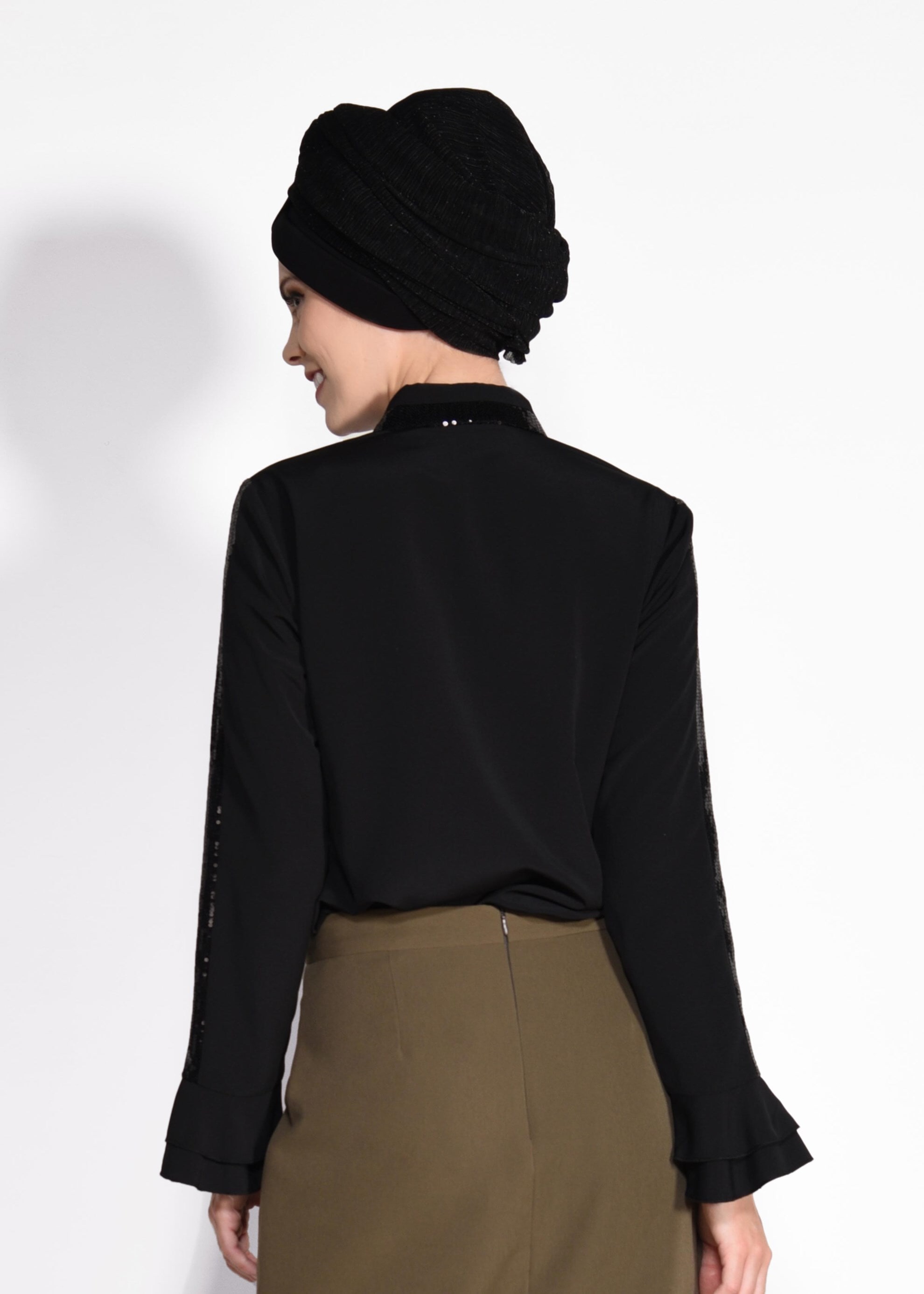 Tesettür giyim SİYAH PUL PAYET DETAYLI BLUZ 4138