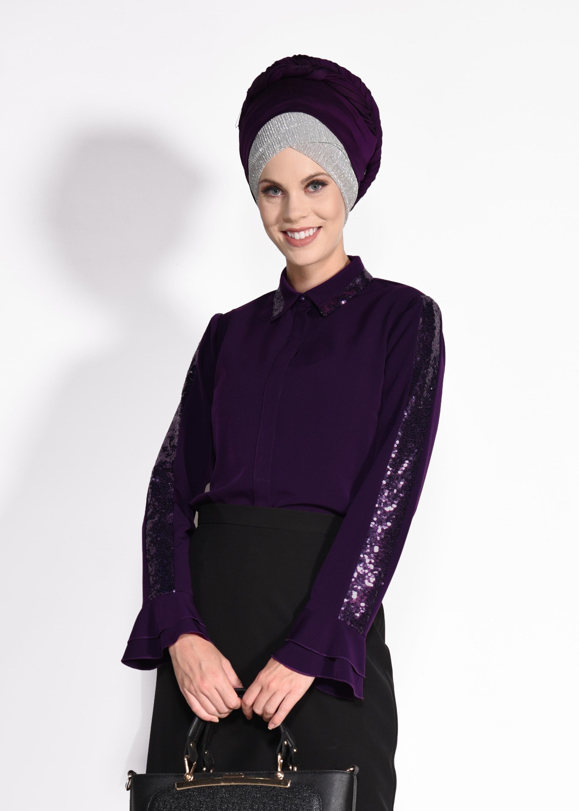 Tesettür giyim MOR PUL PAYET DETAYLI BLUZ 4138