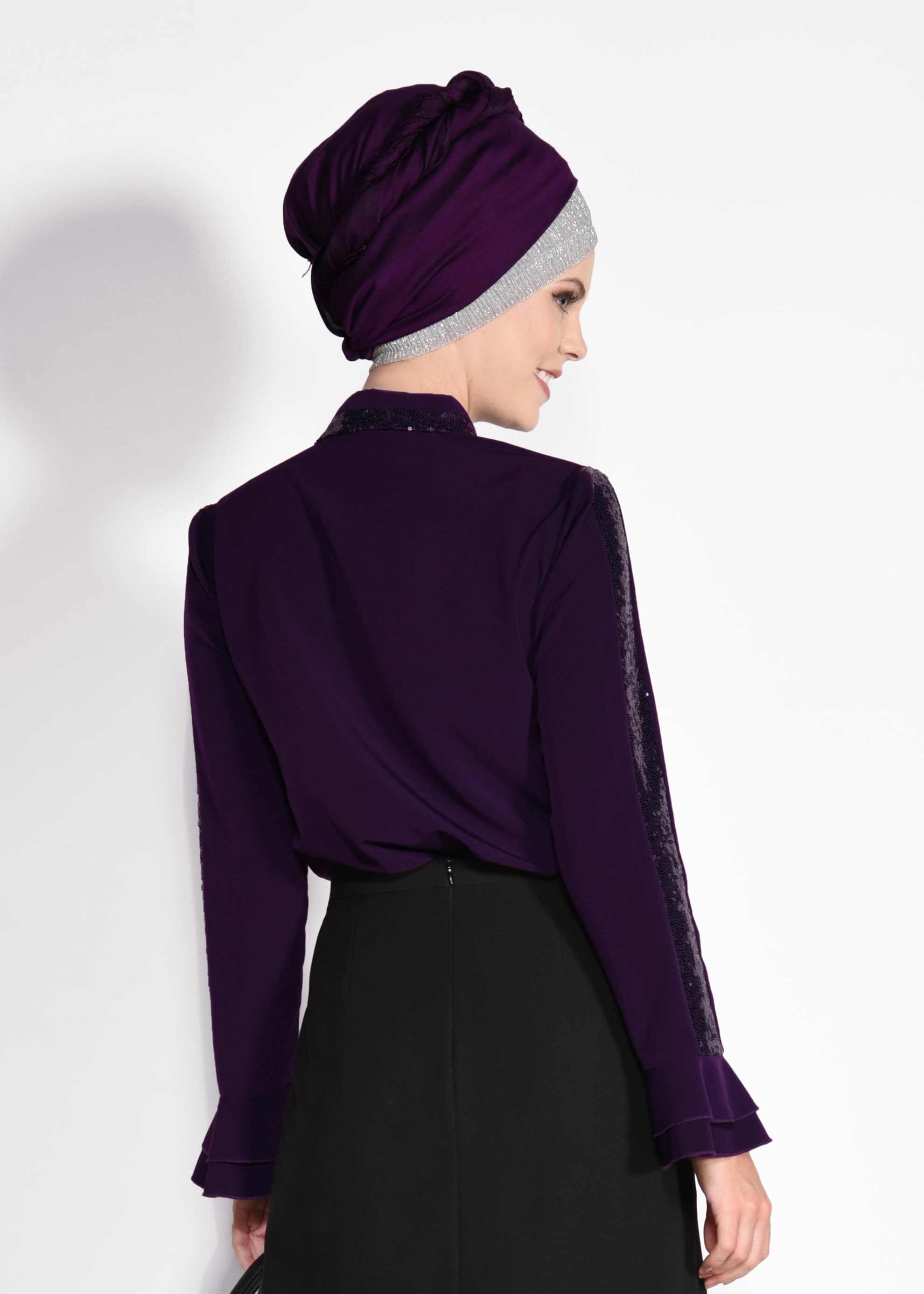 Tesettür giyim MOR PUL PAYET DETAYLI BLUZ 4138