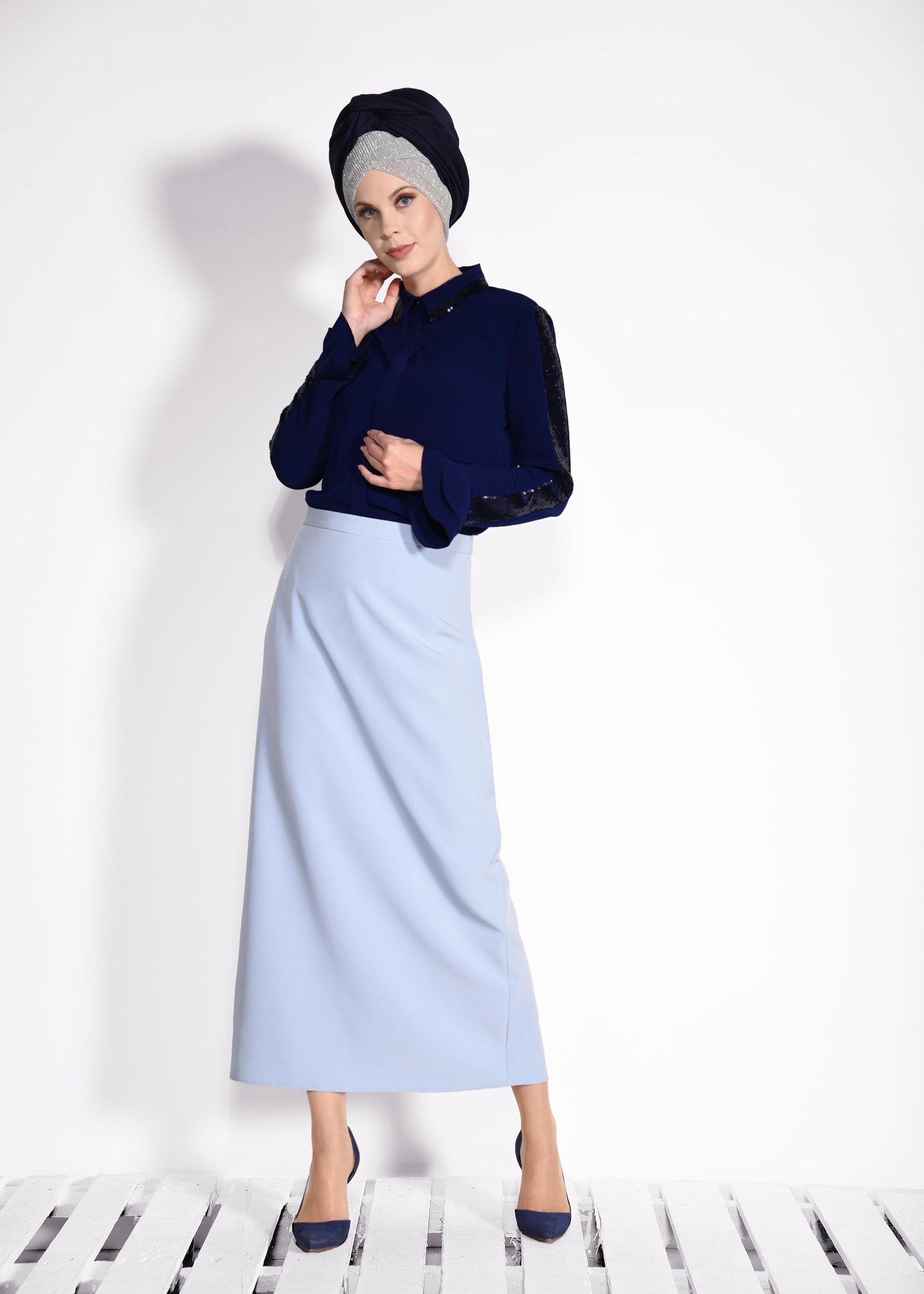 Tesettür giyim LACİVERT PUL PAYET DETAYLI BLUZ 4138