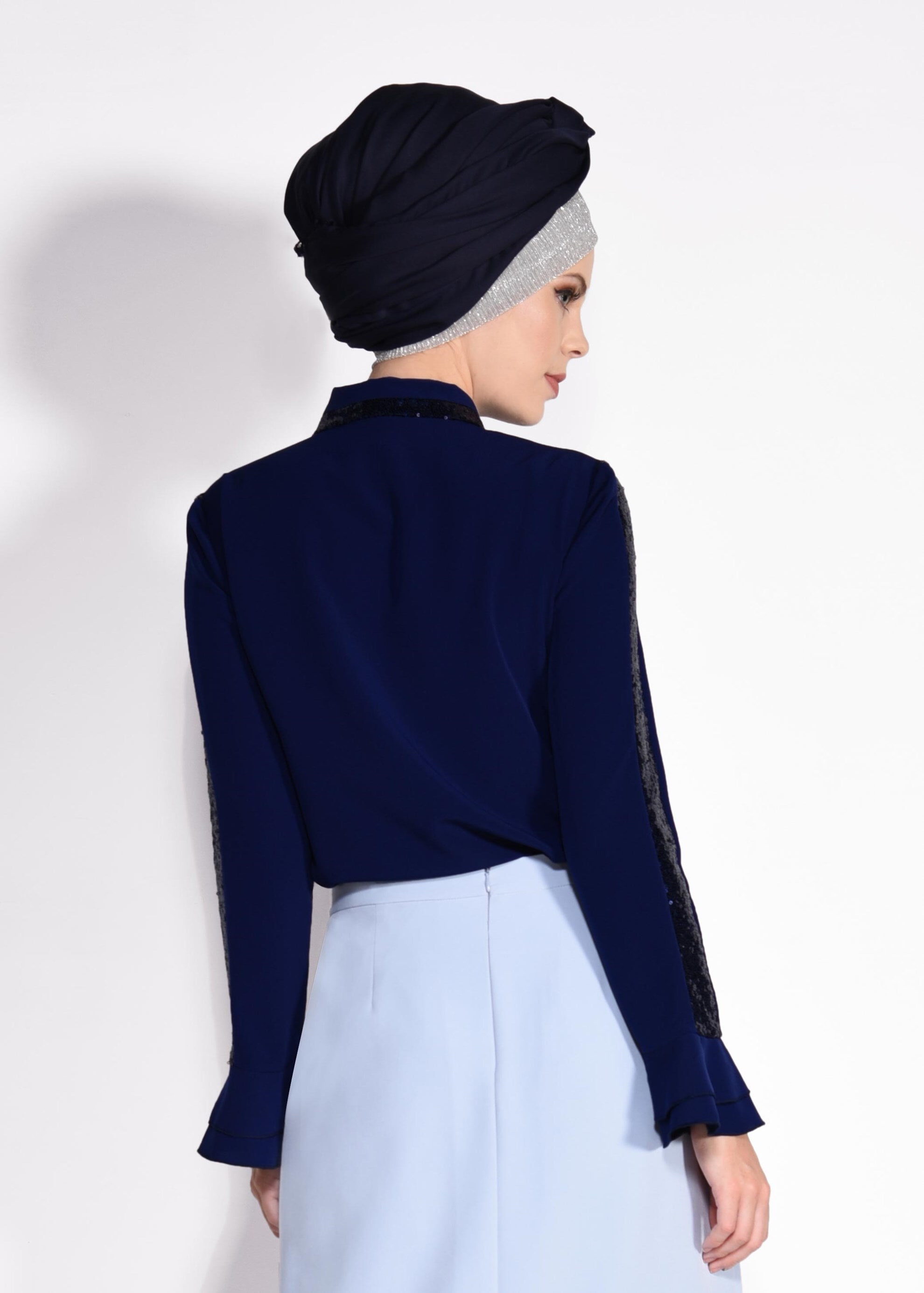 Tesettür giyim LACİVERT PUL PAYET DETAYLI BLUZ 4138