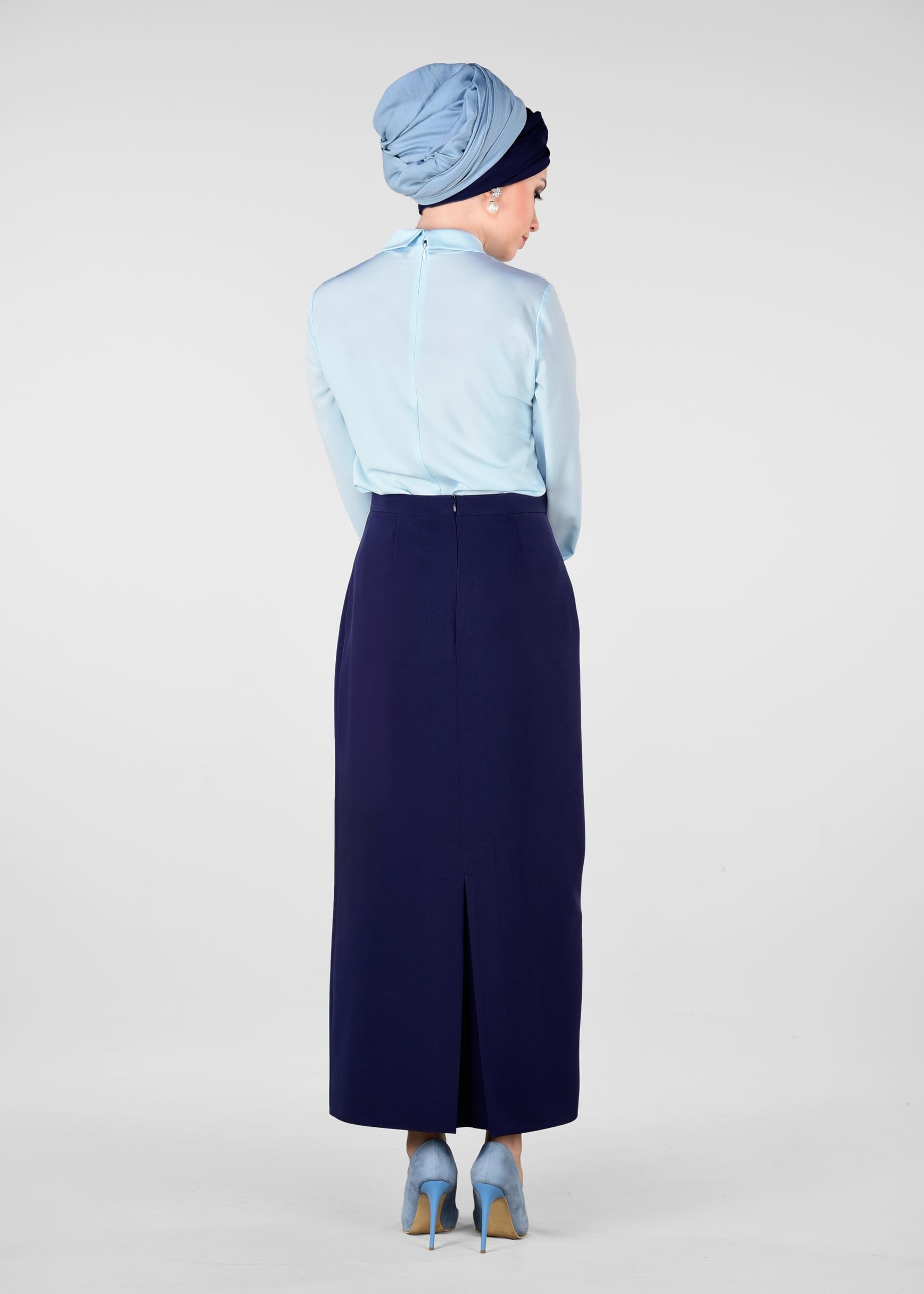 Tesettür giyim YEŞİL DOKULU SİVRİ YAKA BLUZ 4139