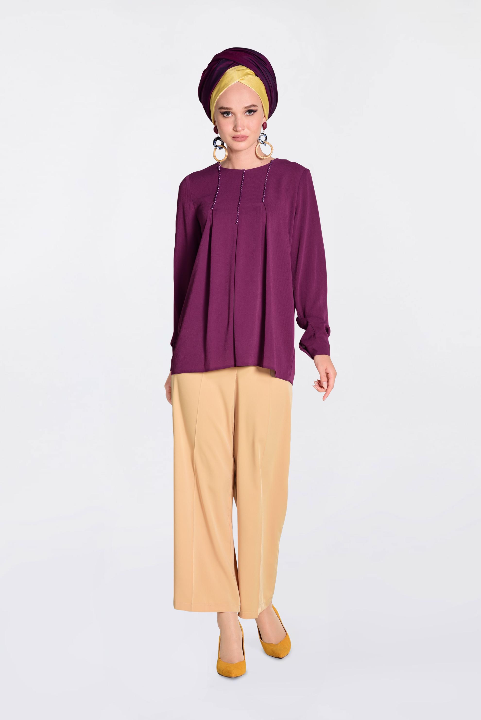 Tesettür giyim FUŞYA İŞLEMELİ BLUZ 4184