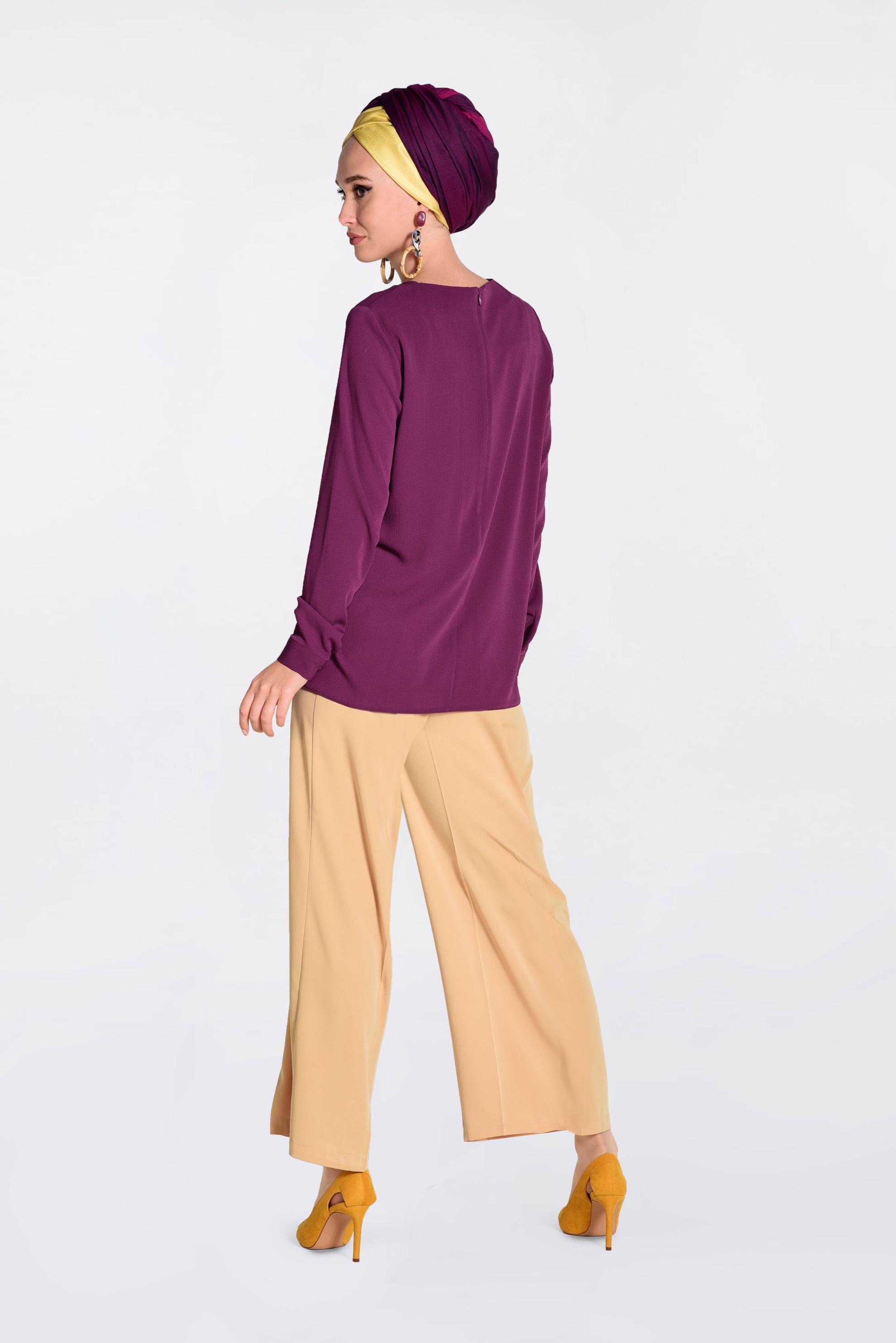 Tesettür giyim FUŞYA İŞLEMELİ BLUZ 4184