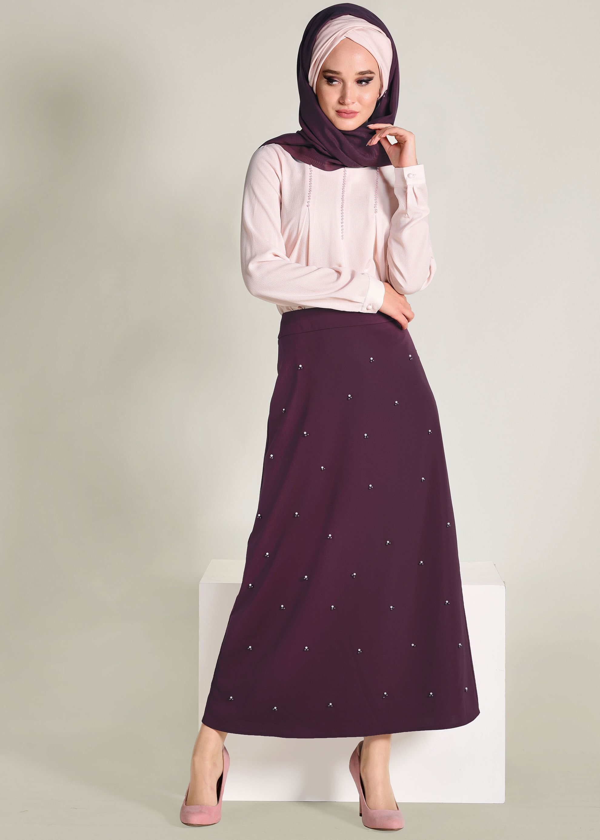 Tesettür giyim PEMBE İŞLEMELİ BLUZ 4184