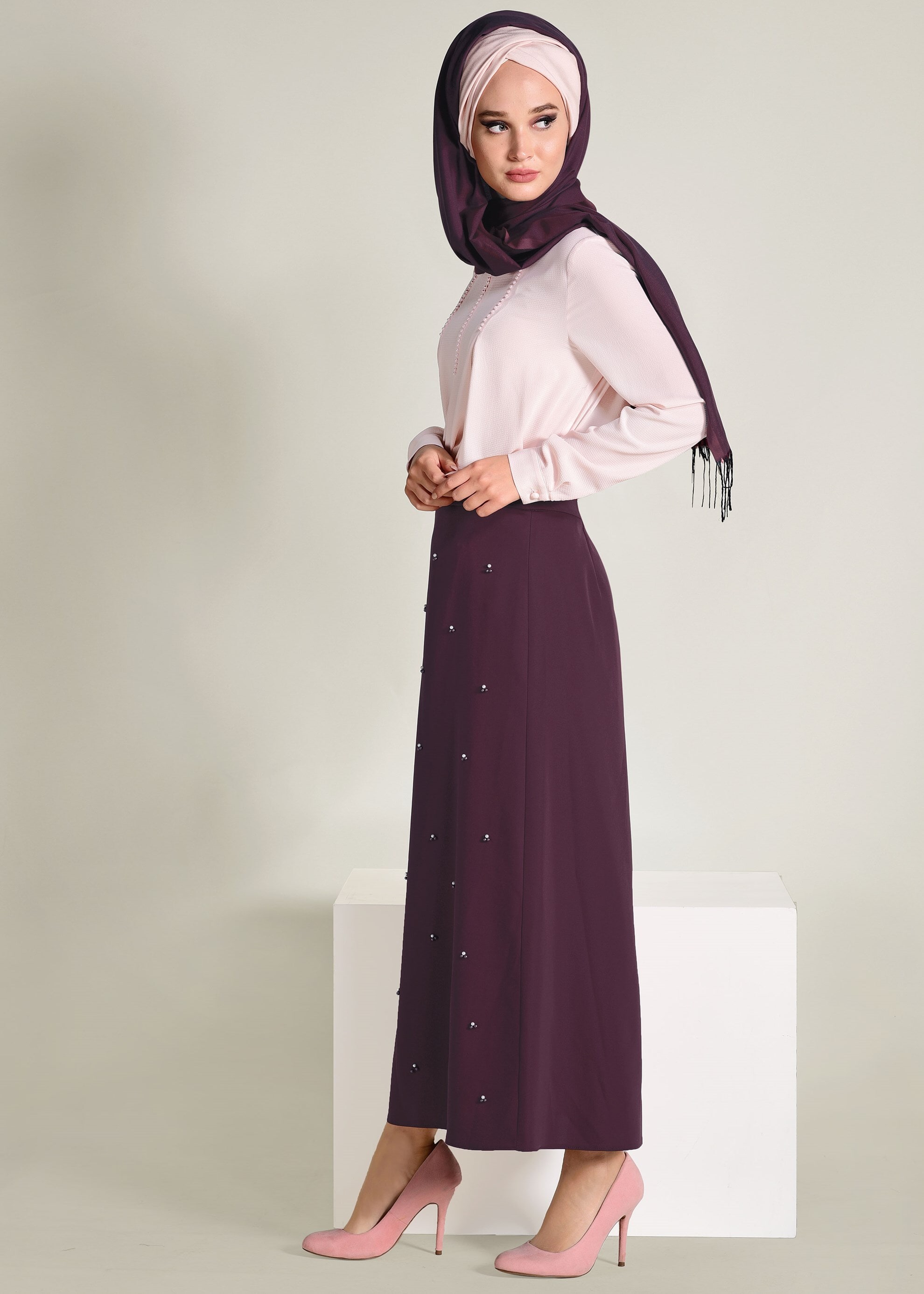 Tesettür giyim PEMBE İŞLEMELİ BLUZ 4184