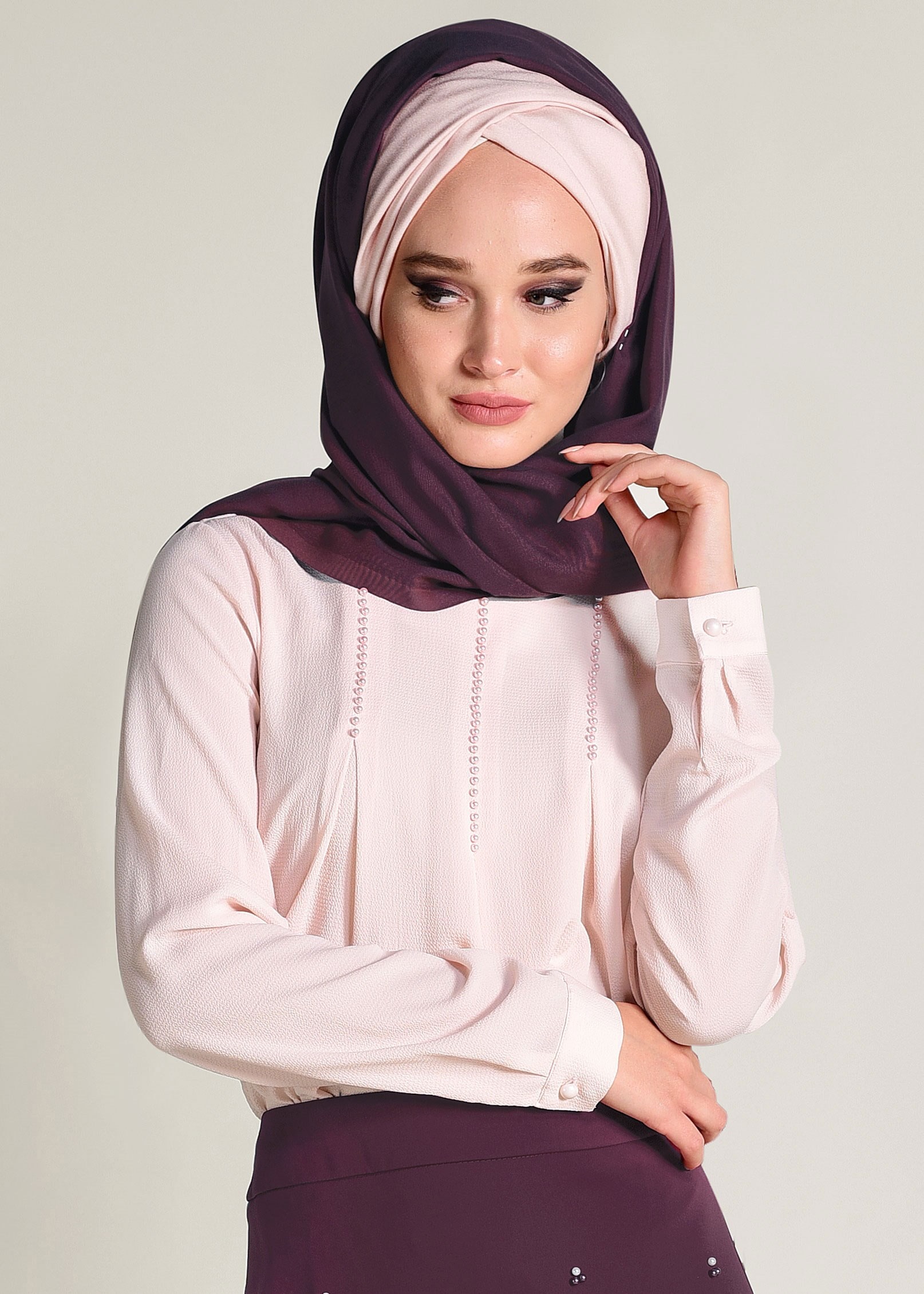 Tesettür giyim PEMBE İŞLEMELİ BLUZ 4184