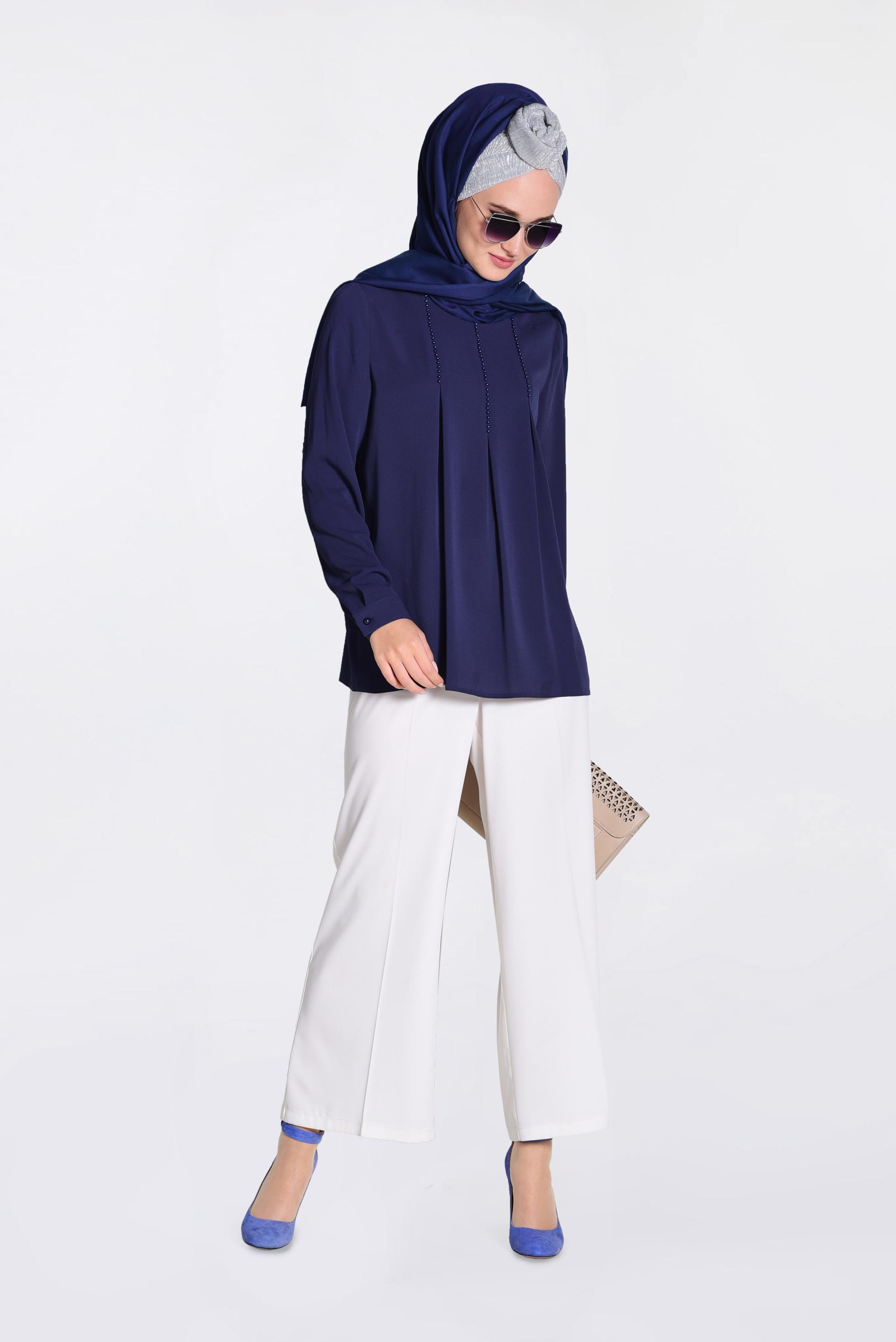 Tesettür giyim LACİVERT İŞLEMELİ BLUZ 4184