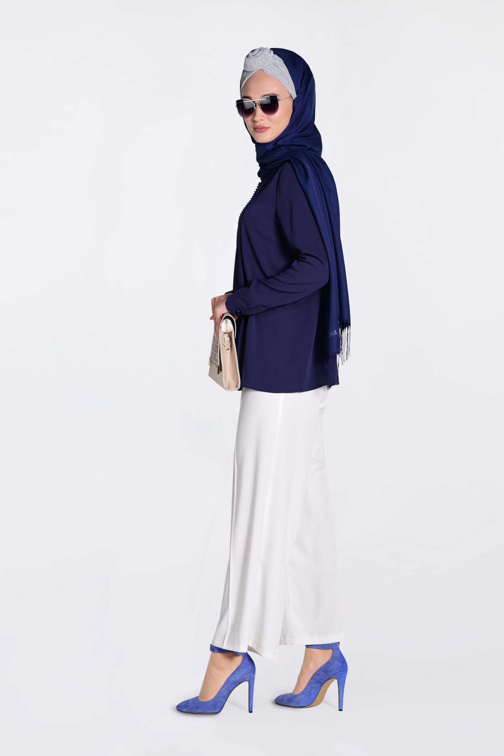 Tesettür giyim LACİVERT İŞLEMELİ BLUZ 4184