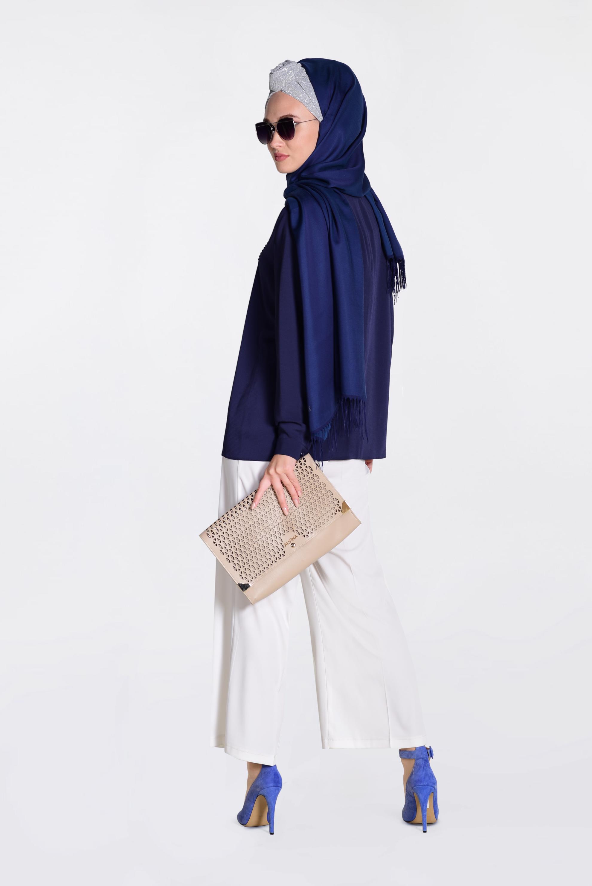 Tesettür giyim LACİVERT İŞLEMELİ BLUZ 4184