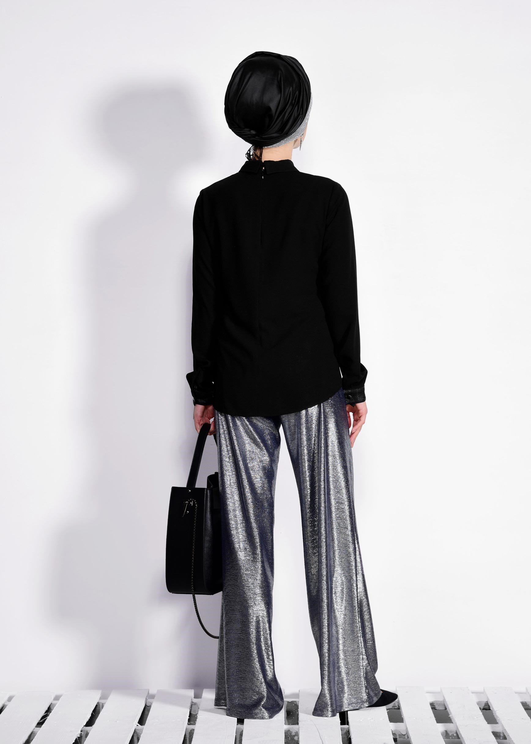 Tesettür giyim SİYAH PARILTILI BLUZ 4185