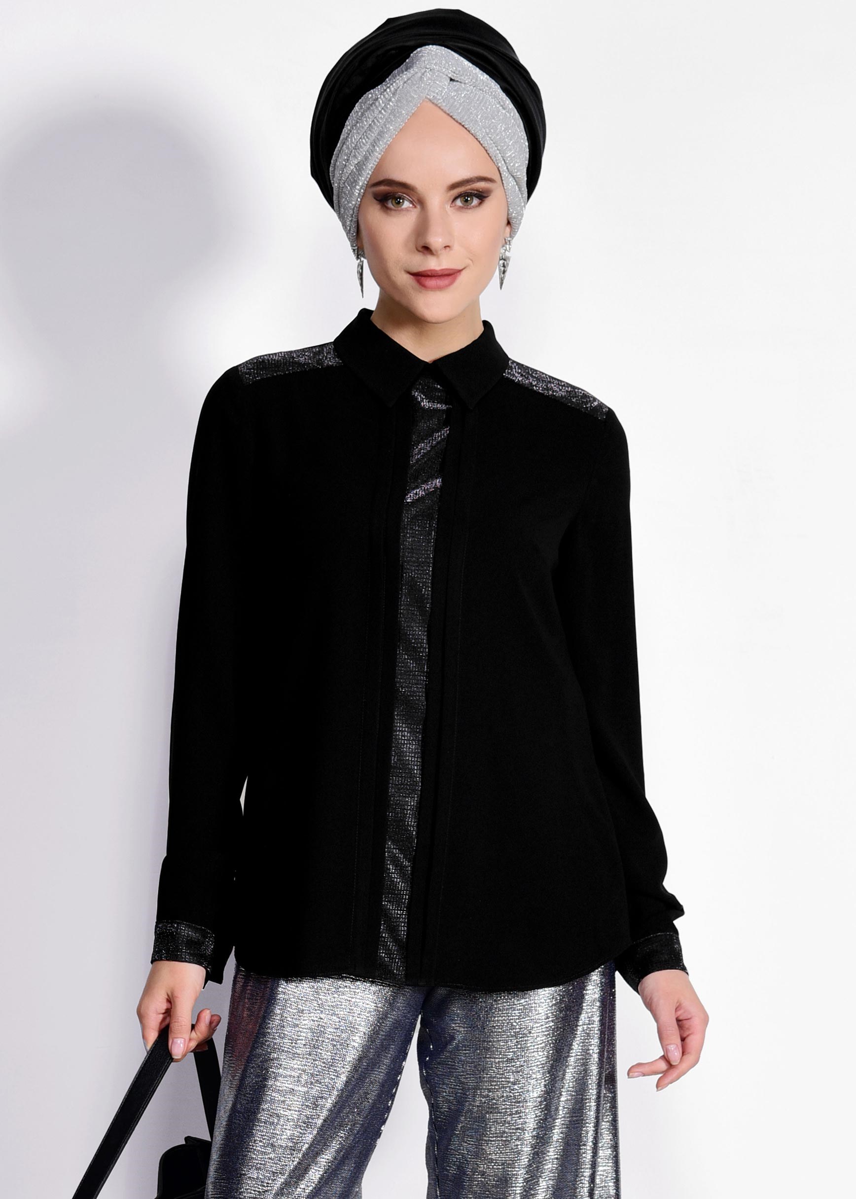 Tesettür giyim SİYAH PARILTILI BLUZ 4185