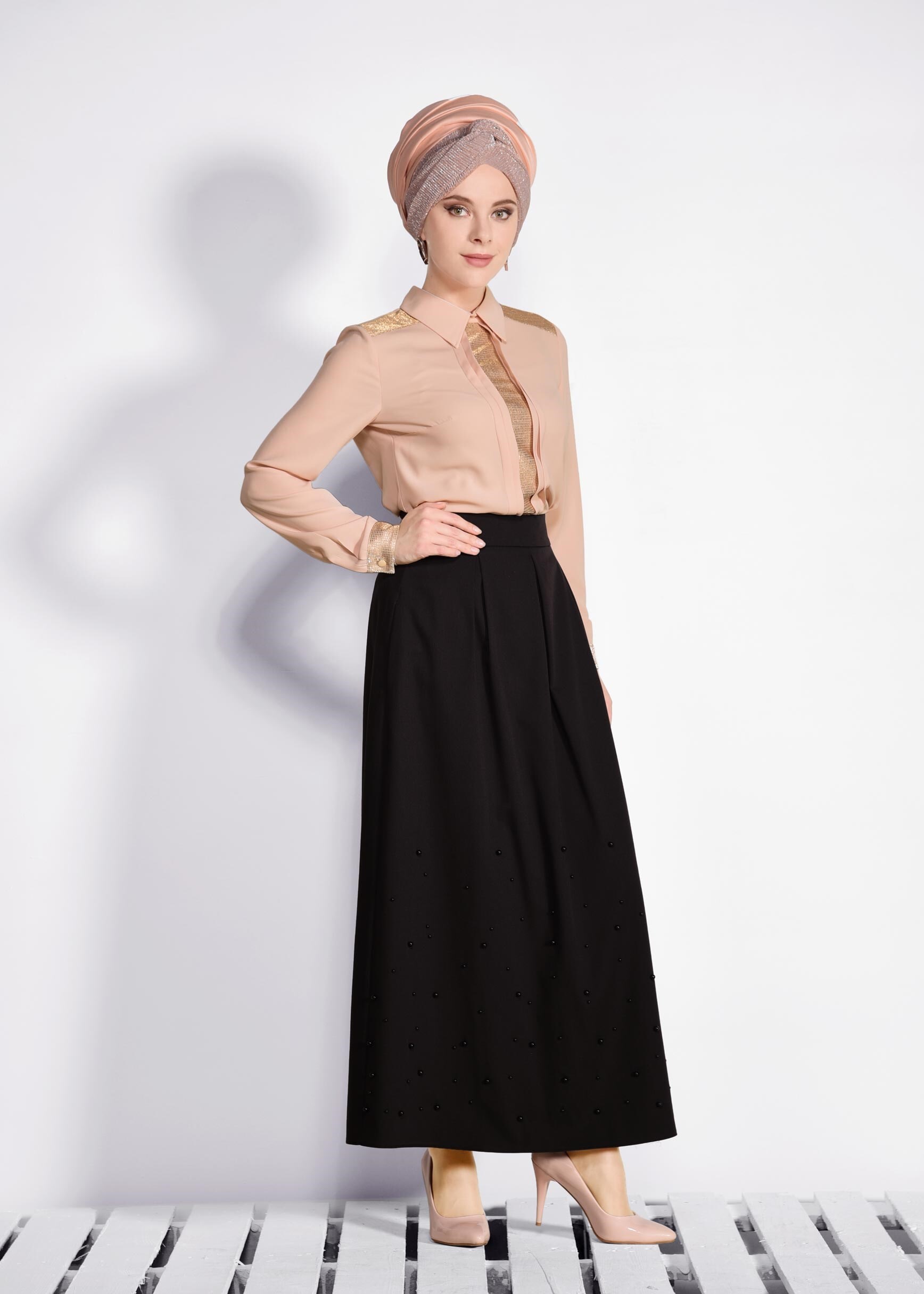 Tesettür giyim PUDRA PARILTILI BLUZ 4185