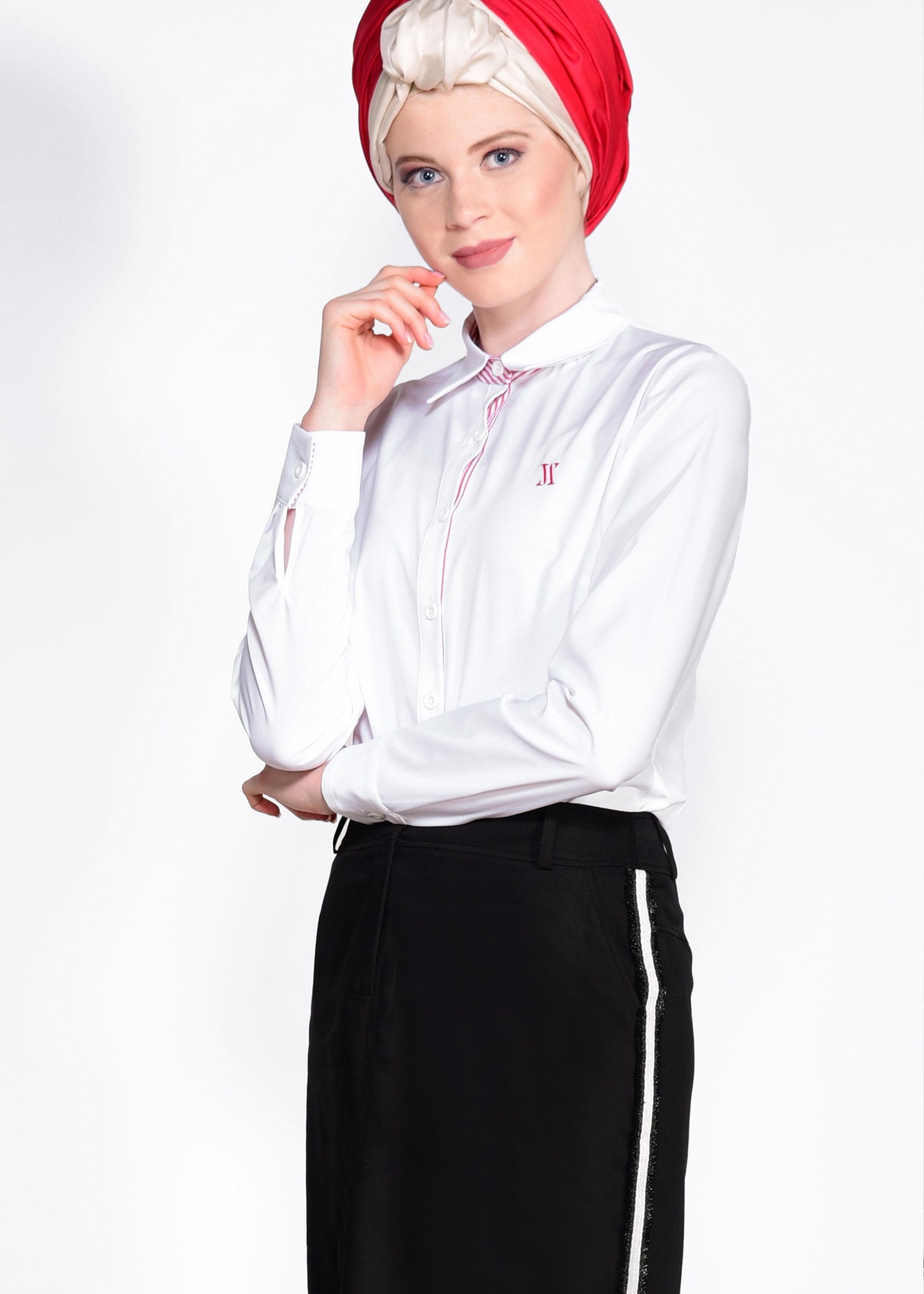 Tesettür giyim BEJ ARMA DETAYLI BLUZ 4191