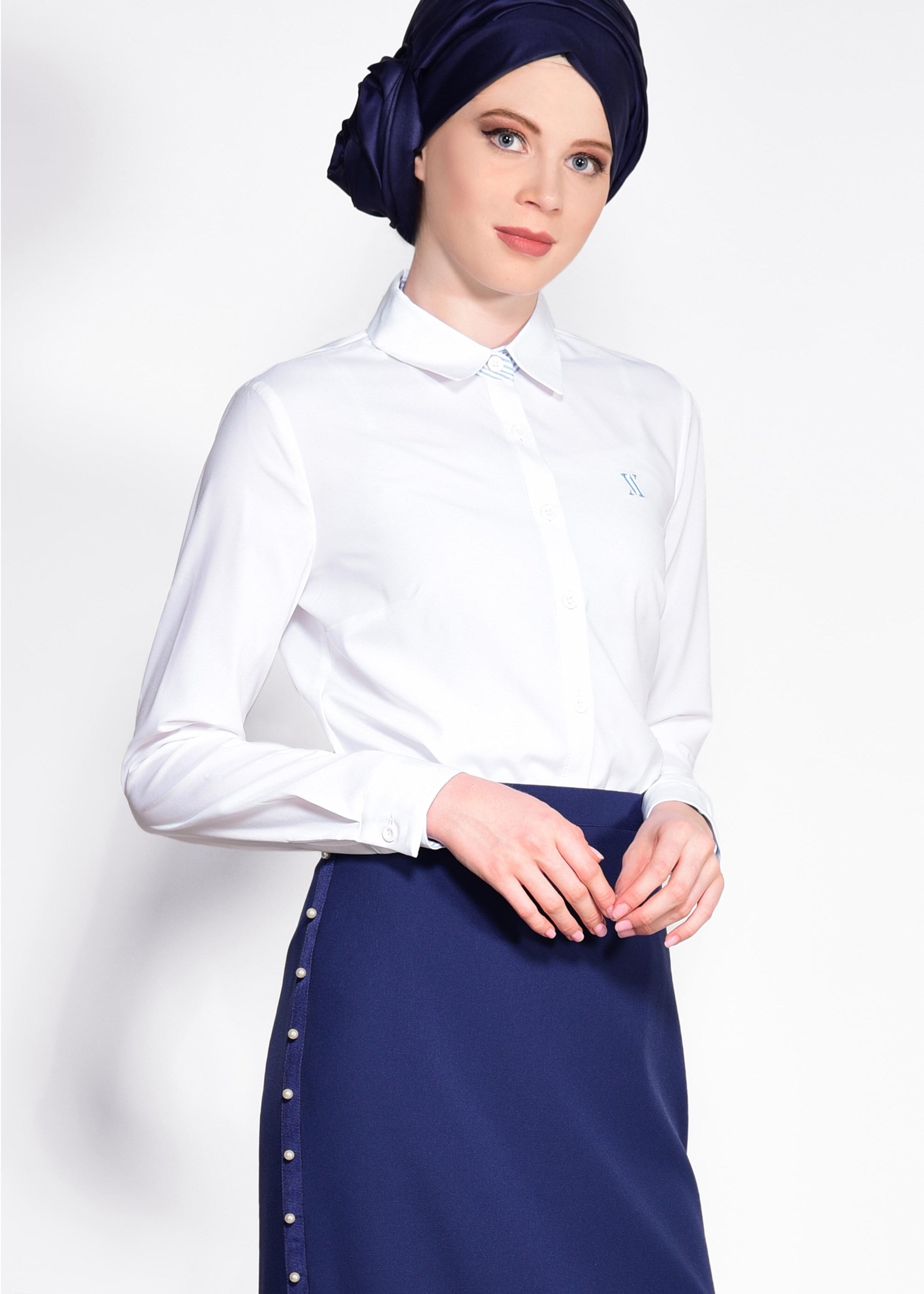 Tesettür giyim BEJ ARMA DETAYLI BLUZ 4191