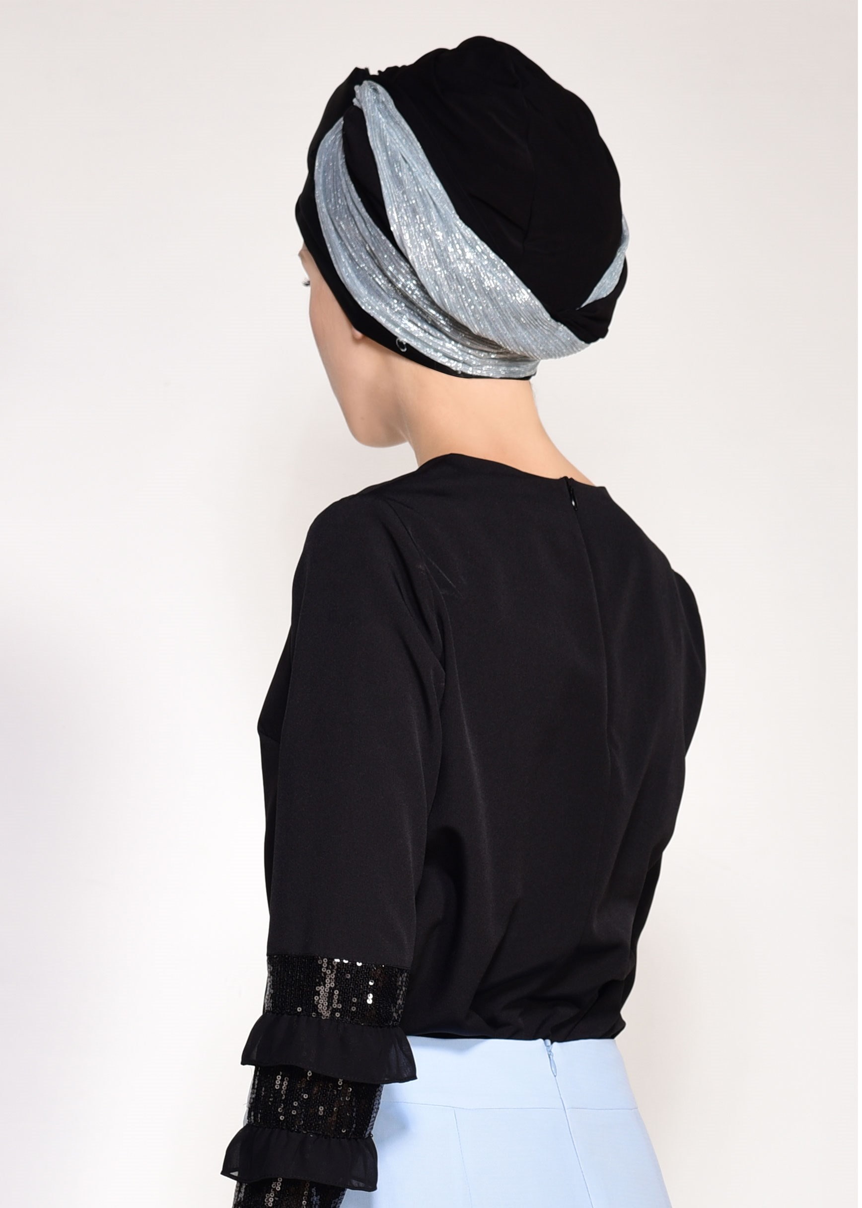 Tesettür giyim SİYAH KOL KISMI PUL PAYET İŞLEMELİ BLUZ 4205