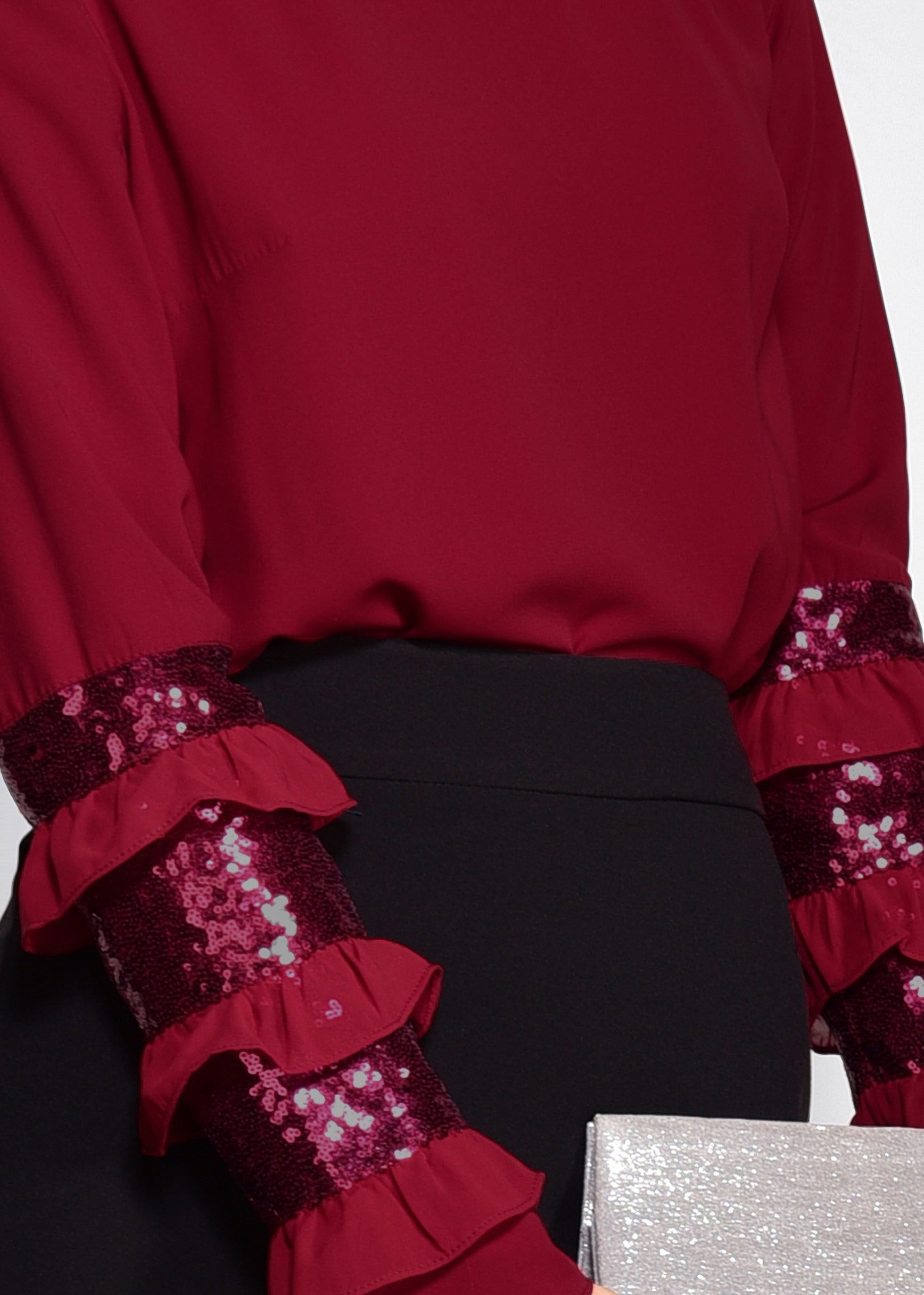 Tesettür giyim BORDO KOL KISMI PUL PAYET İŞLEMELİ BLUZ 4205