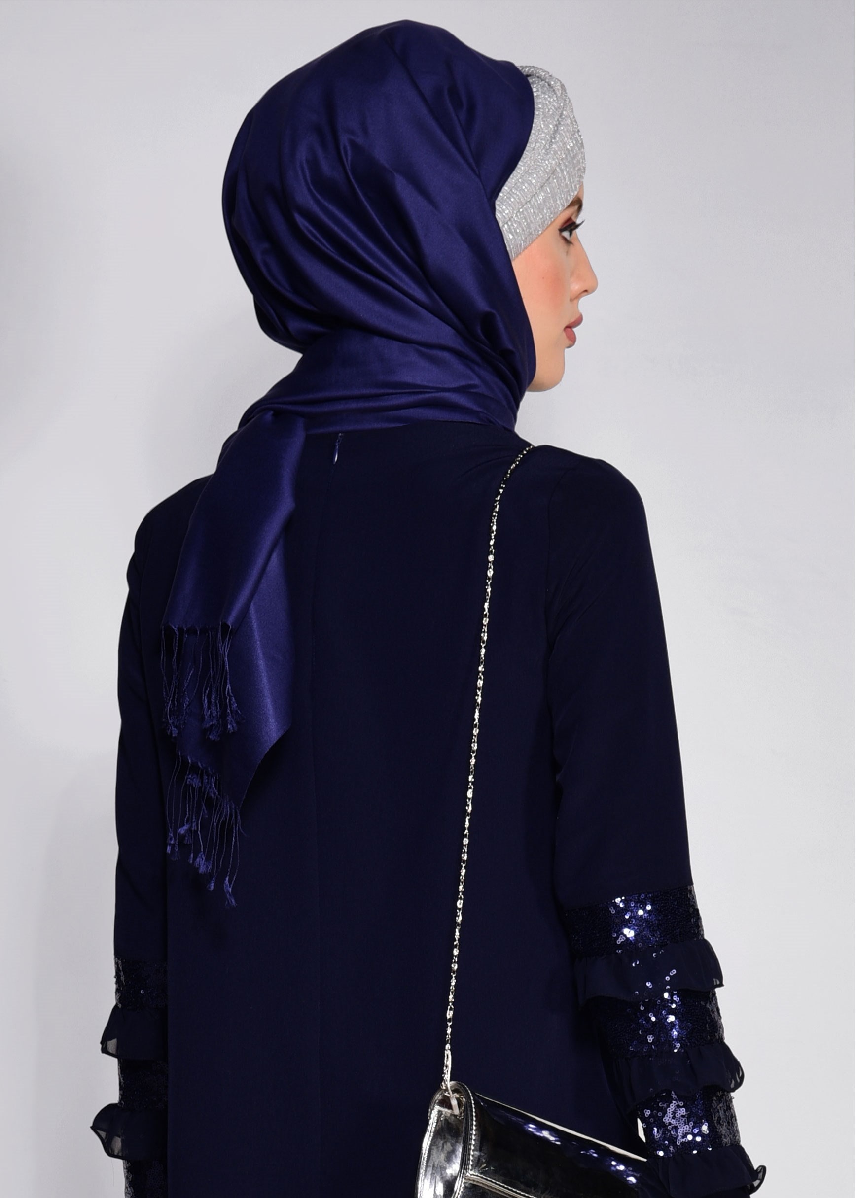 Tesettür giyim LACİVERT KOL KISMI PUL PAYET İŞLEMELİ BLUZ 4205