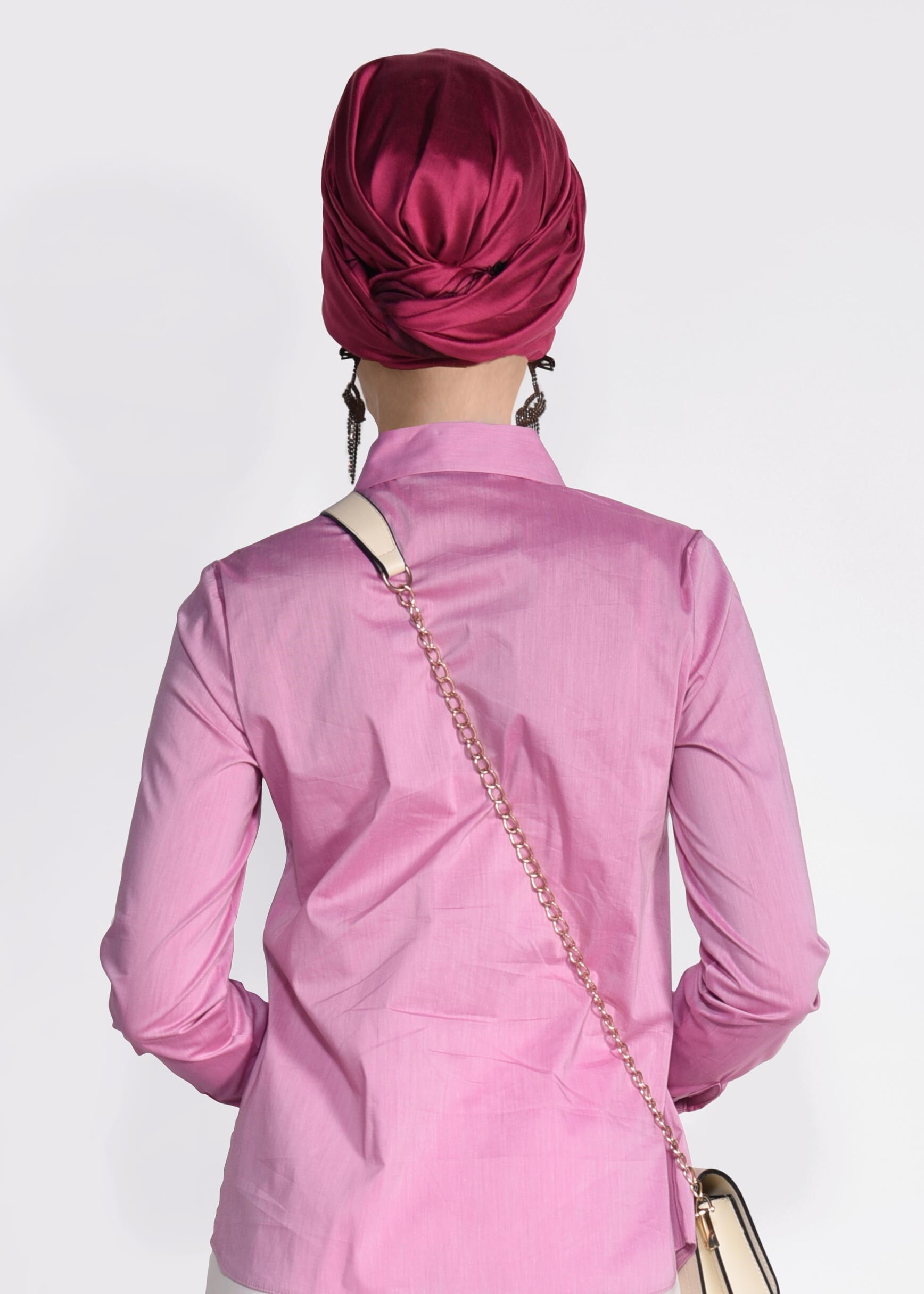 Tesettür giyim FUŞYA  DÜĞME DETAYLI BLUZ 4337