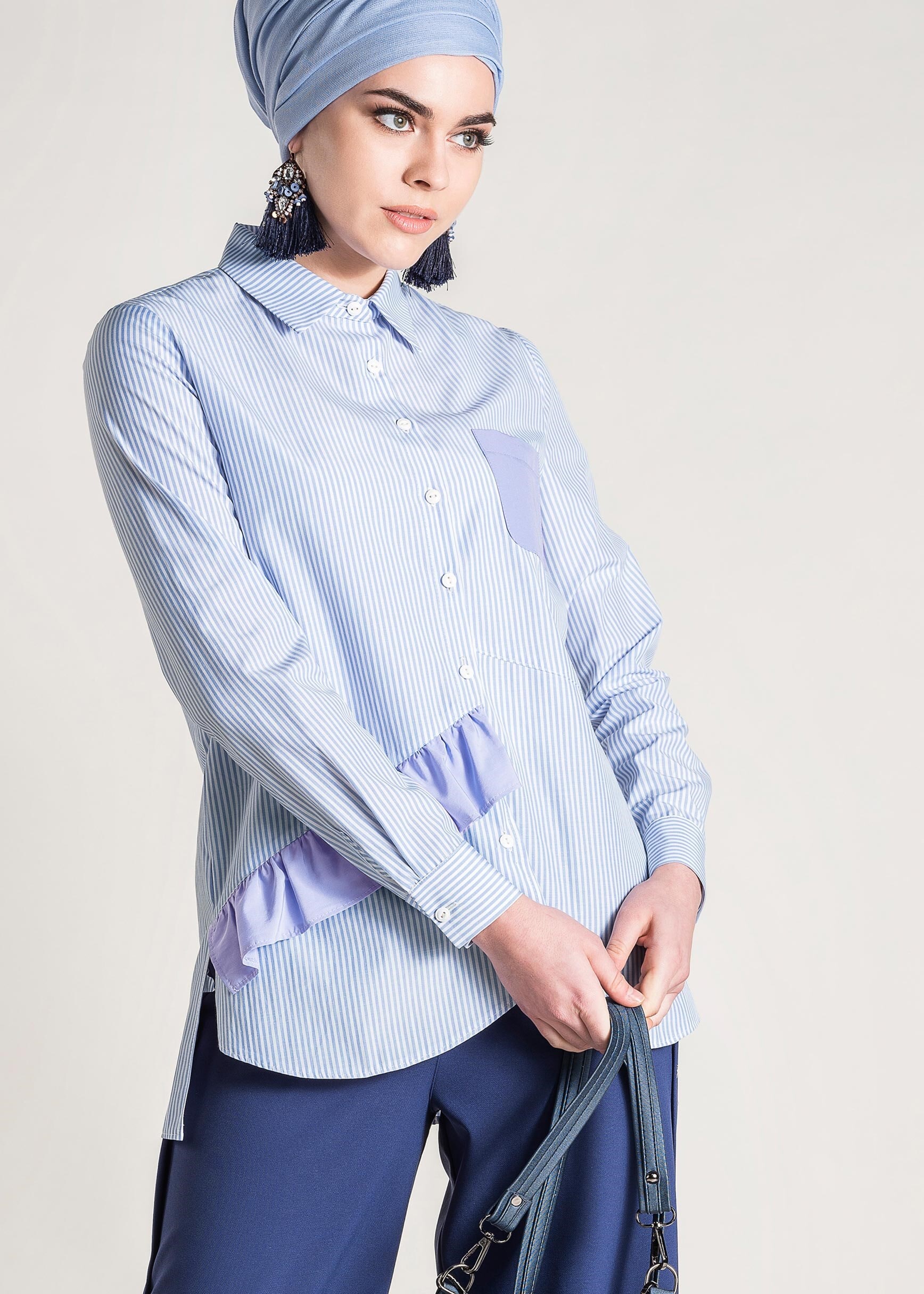 Tesettür giyim MAVİ ÇİZGİLİ BLUZ 4900