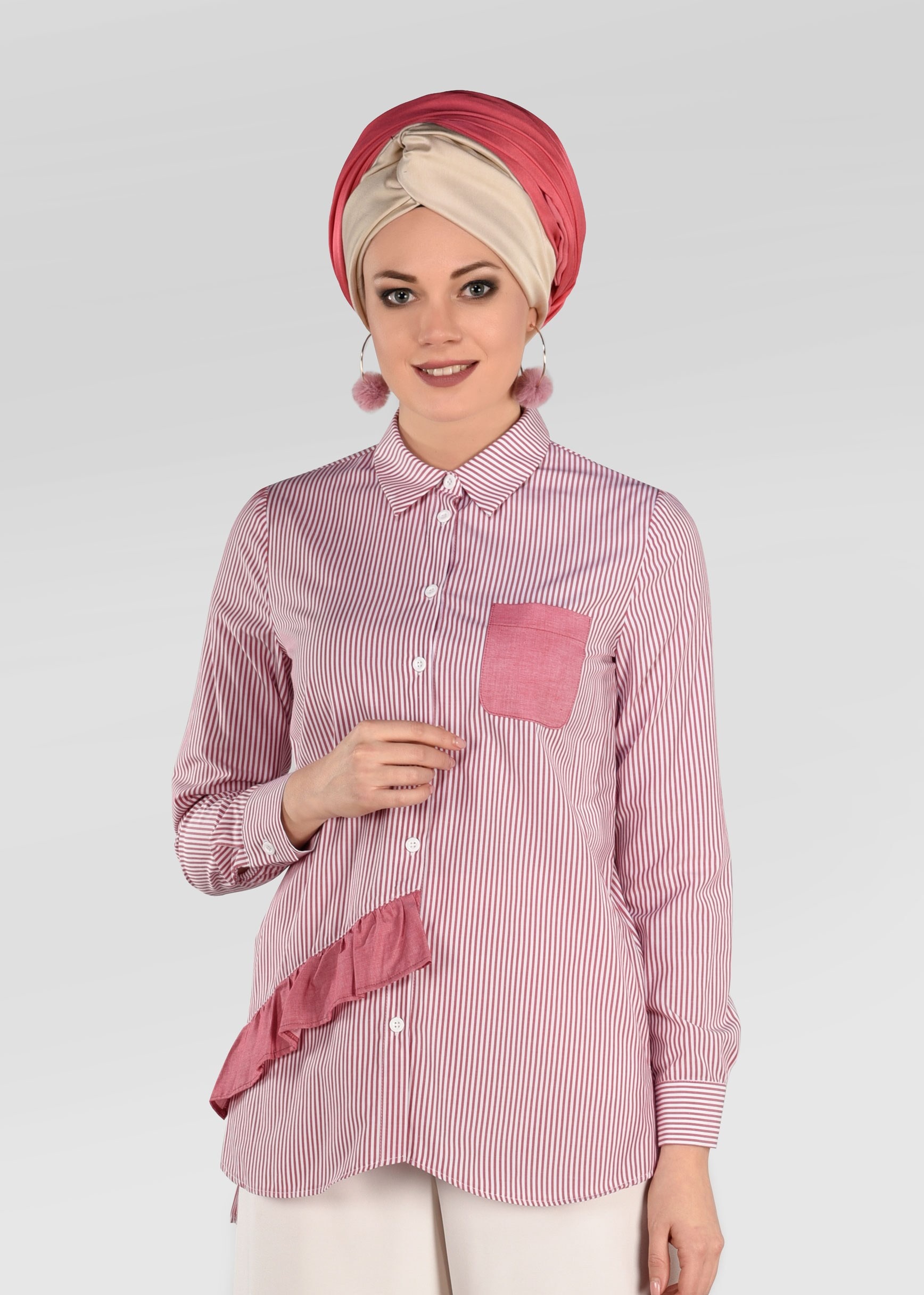 Tesettür giyim KIRMIZI ÇİZGİLİ BLUZ 4900