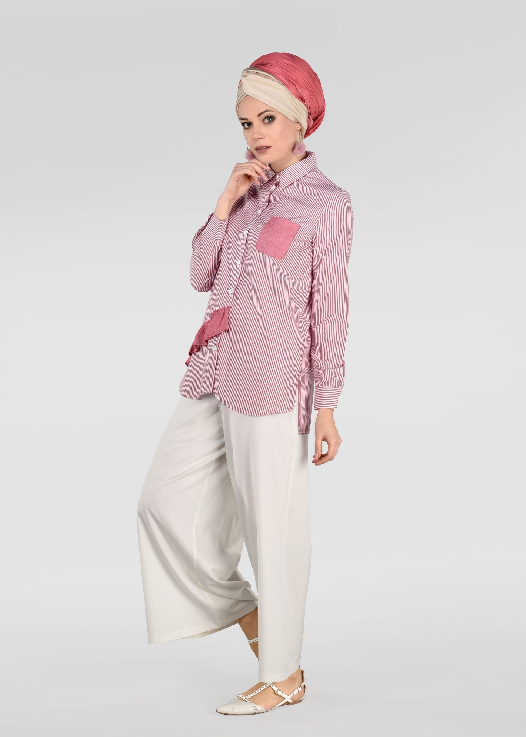 Tesettür giyim KIRMIZI ÇİZGİLİ BLUZ 4900