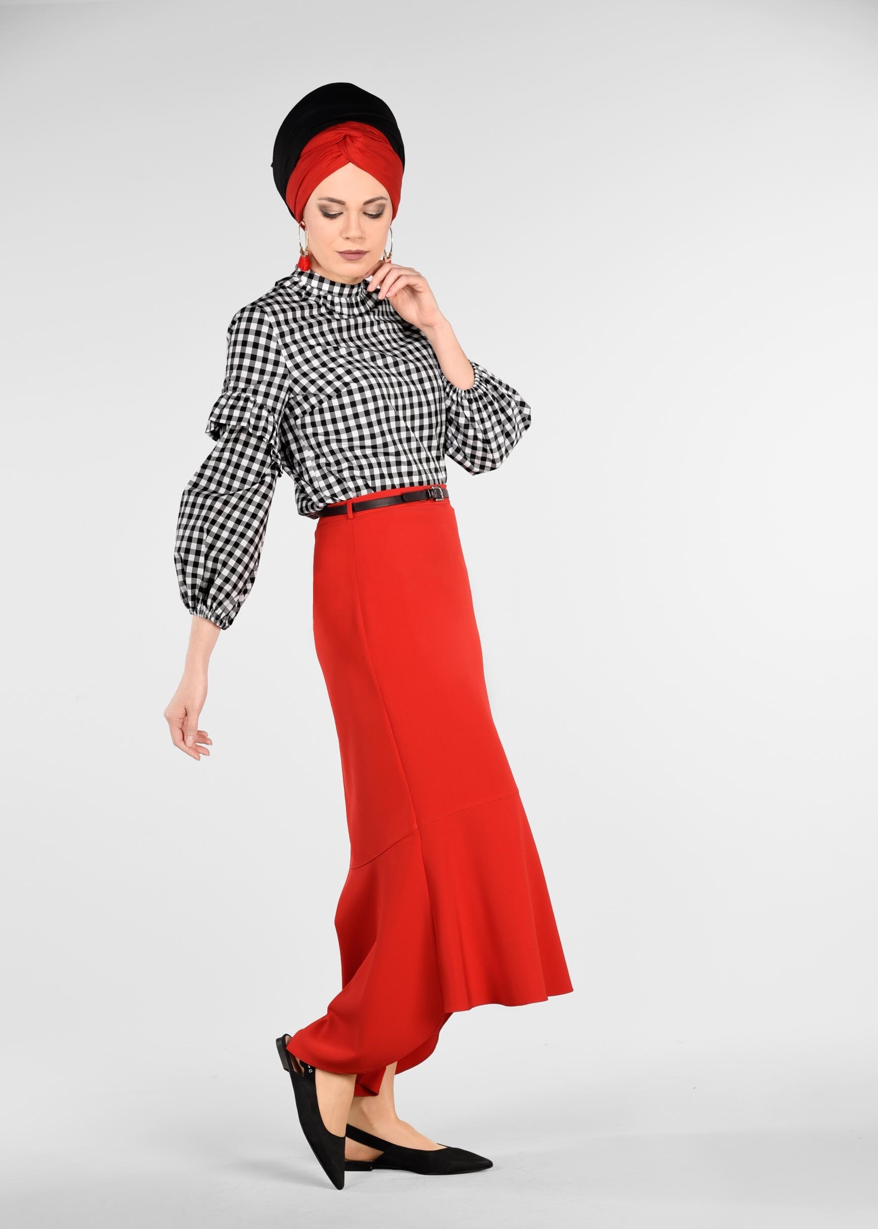 Tesettür giyim SİYAH 4927 KİNG EKOSE 4213 BLUZ 36/42 TEK38