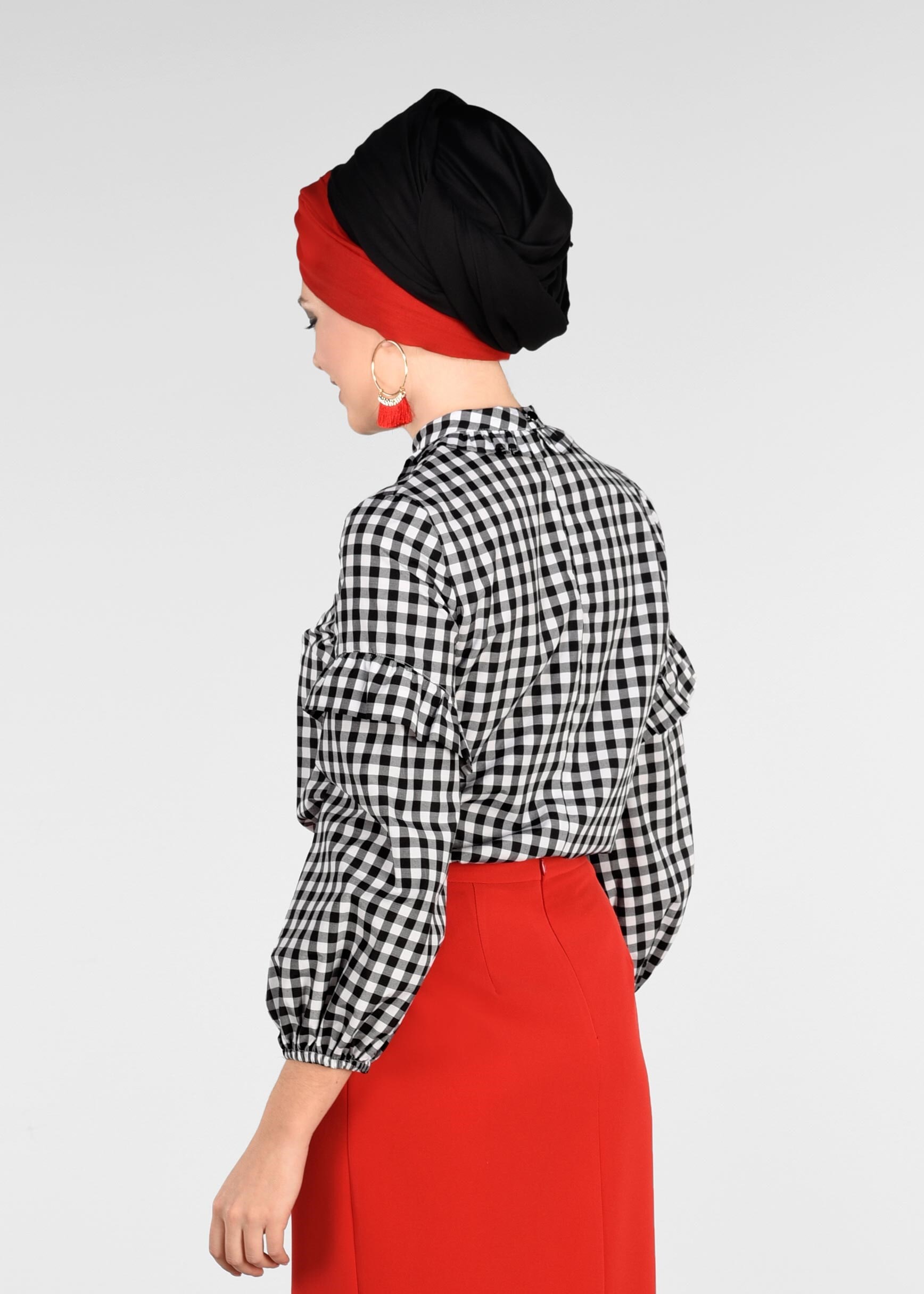 Tesettür giyim SİYAH 4927 KİNG EKOSE 4213 BLUZ 36/42 TEK38