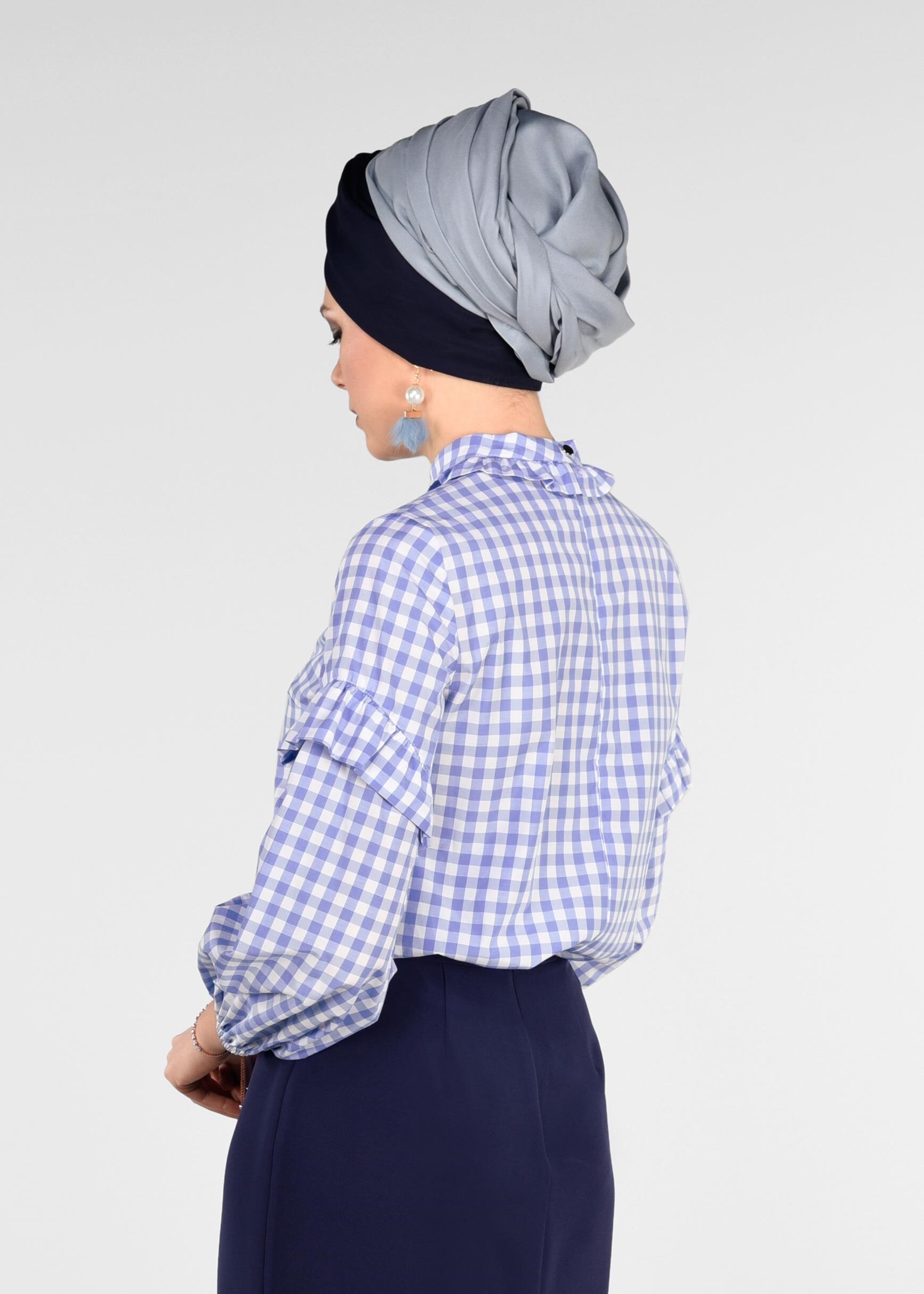 Tesettür giyim MAVİ 4927 KİNG EKOSE 4213 BLUZ 36/42 TEK38